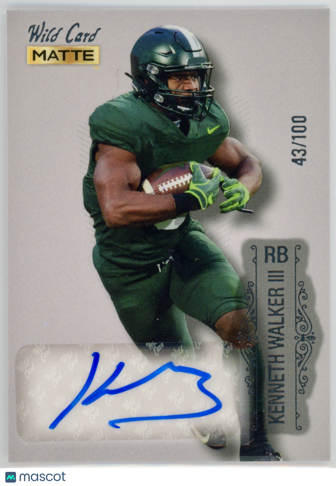 2022 Wild Card Matte Kenneth Walker III Autographs Silver/Green Foil /100 #MB-A