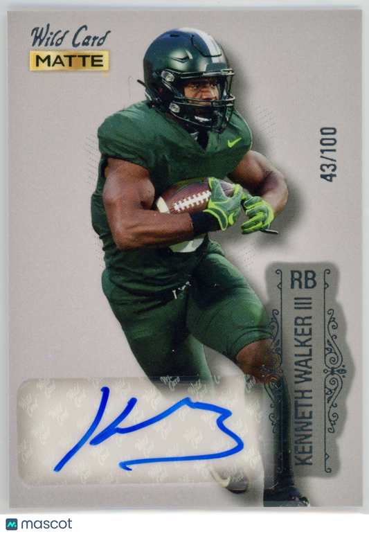 2022 Wild Card Matte Kenneth Walker III Autographs Silver/Green Foil /100 #MB-A