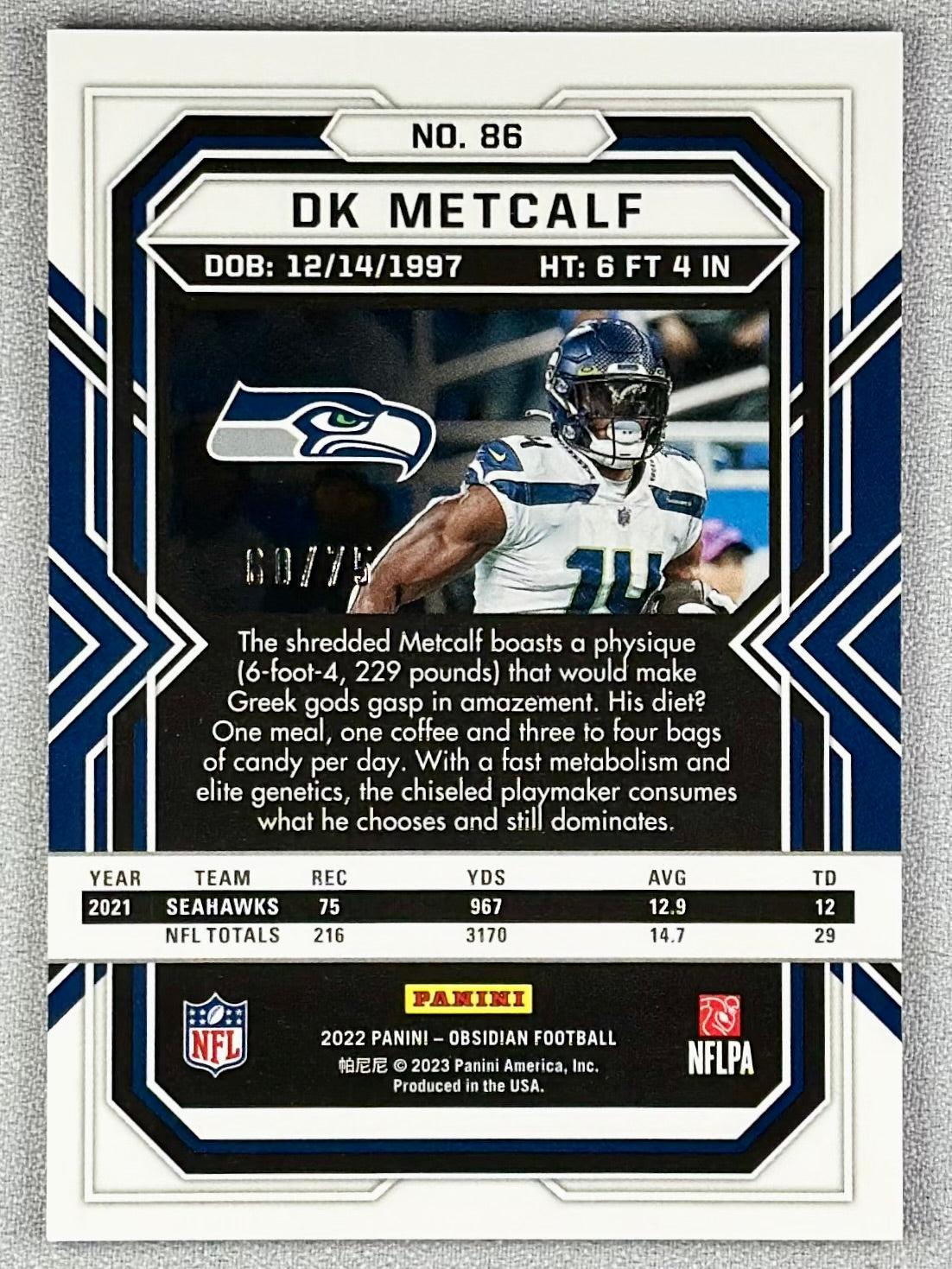 2022 Panini Obsidian DK Metcalf Orange /75 #86