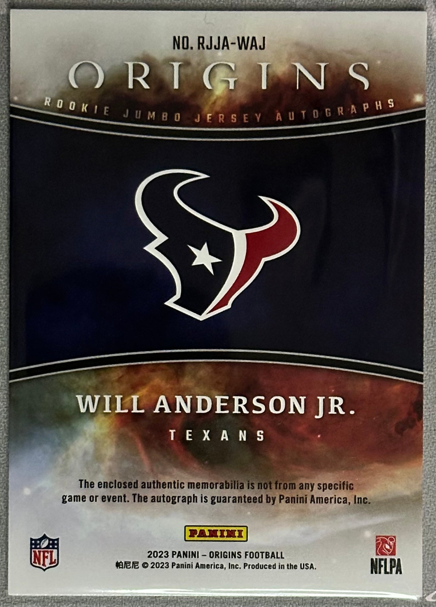 2023 Panini Origins Will Anderson Jr. RPA #RJJA-WAJ