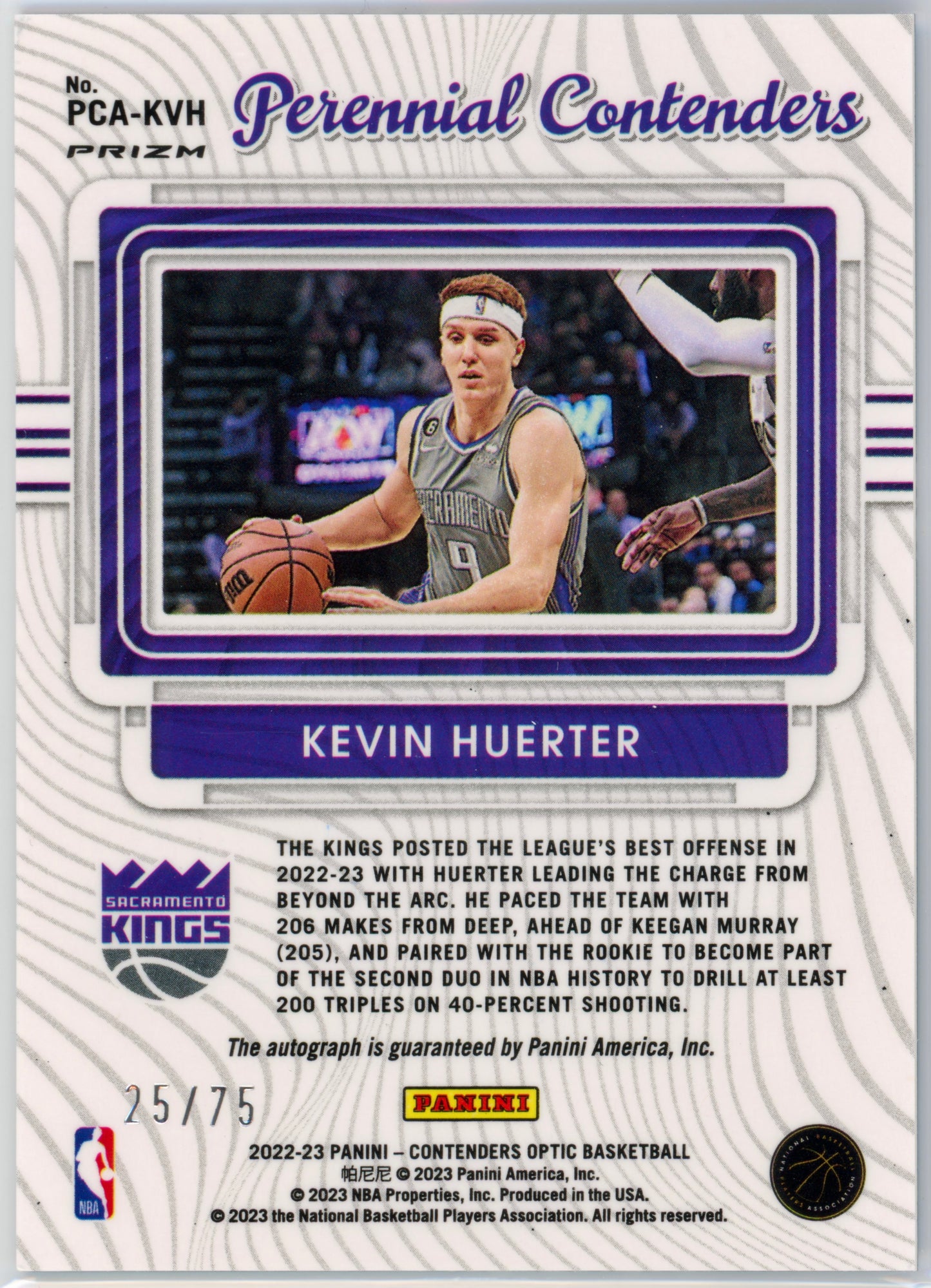 2022 Panini Contenders Optic Kevin Huerter Perennial Contenders Auto Blue /75