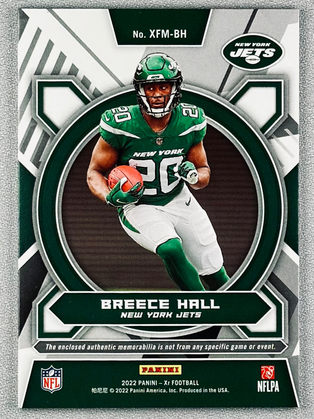 2022 Panini XR Breece Hall X-Factor Materials Blue /49 RC #XFM-BH