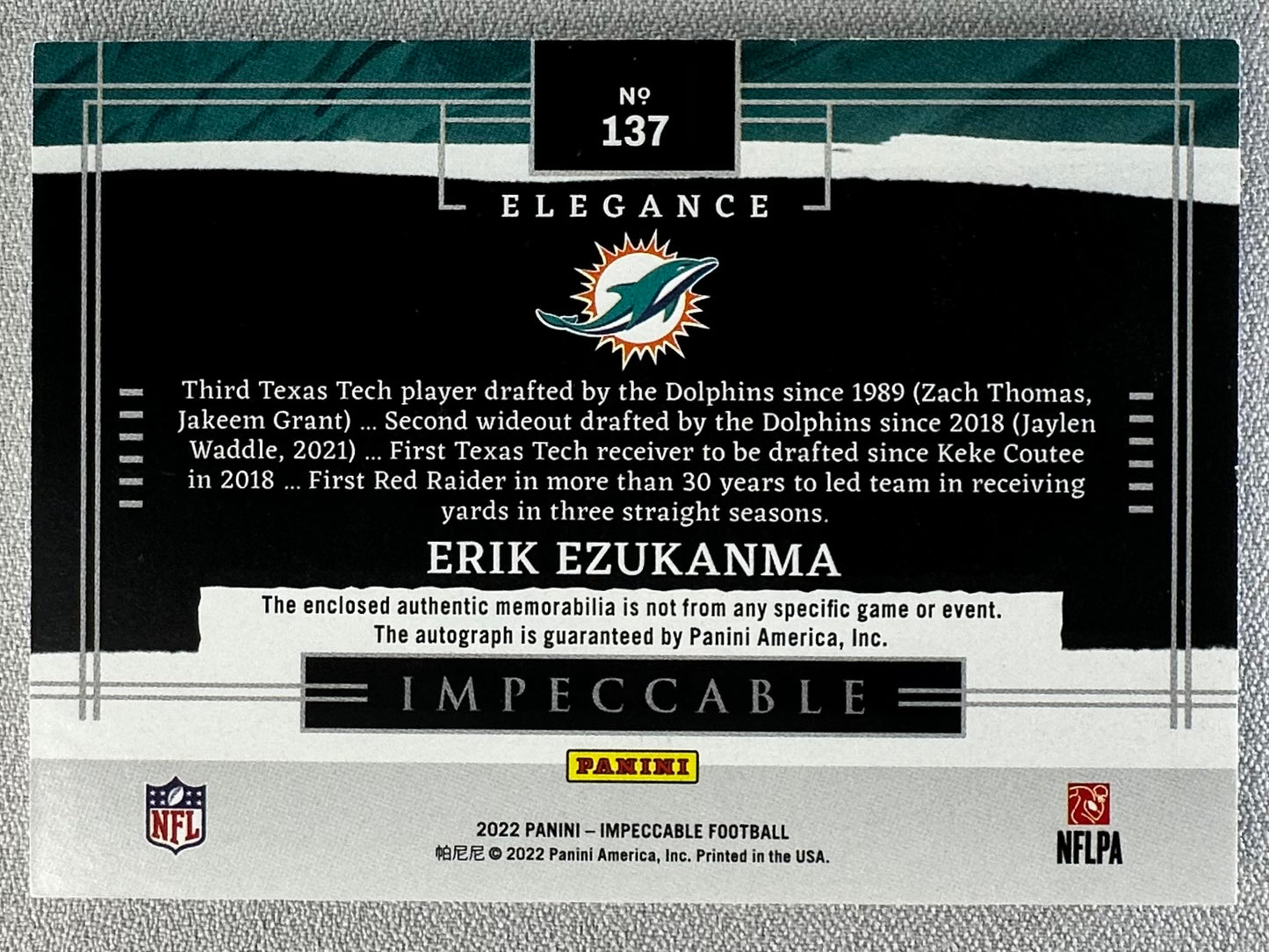 2022 Panini Impeccable Erik Ezukanma Elegance RPA /35 #137 RC