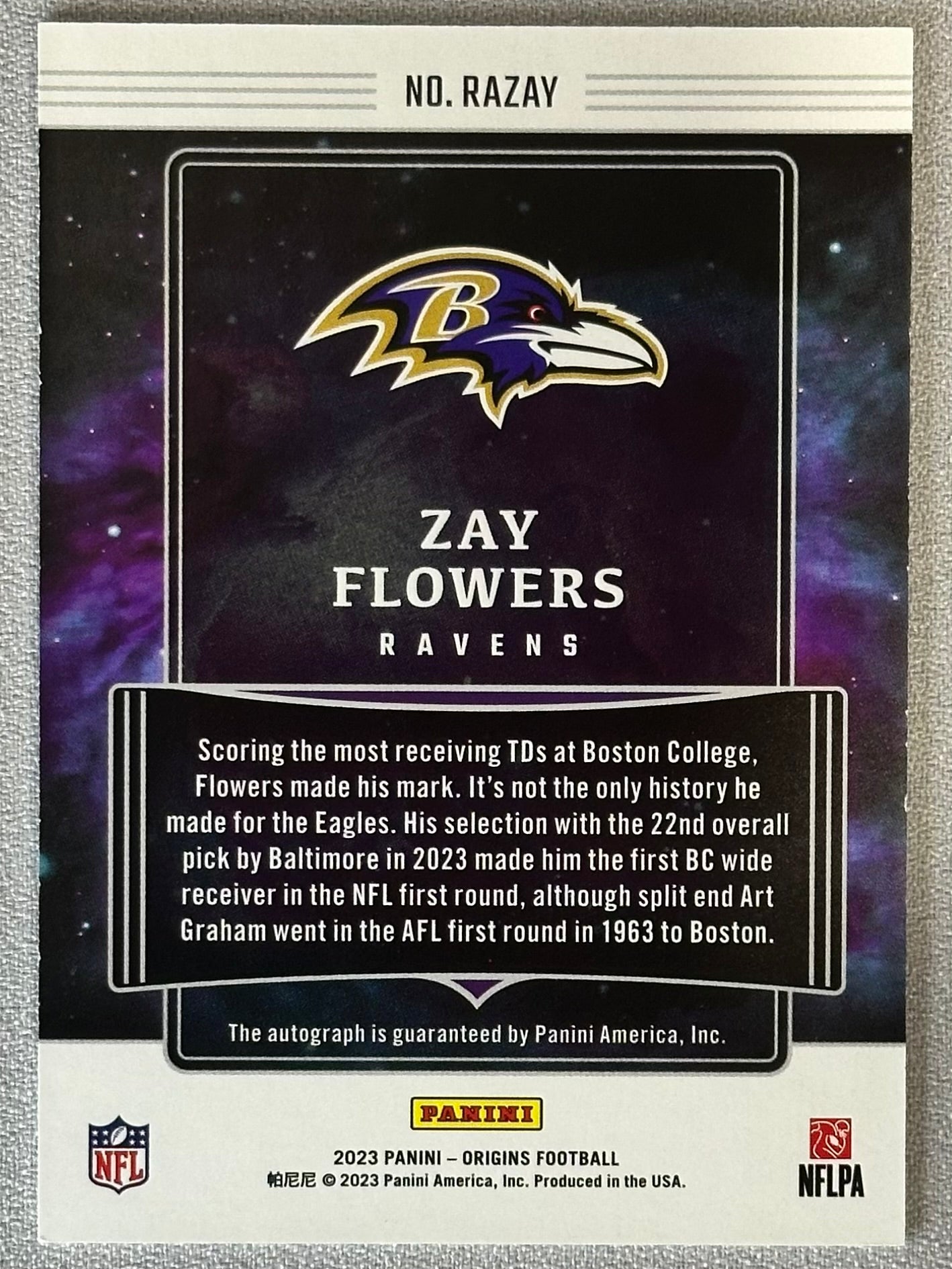 2023 Panini Origins Zay Flowers Rookie Auto RC #RAZAY