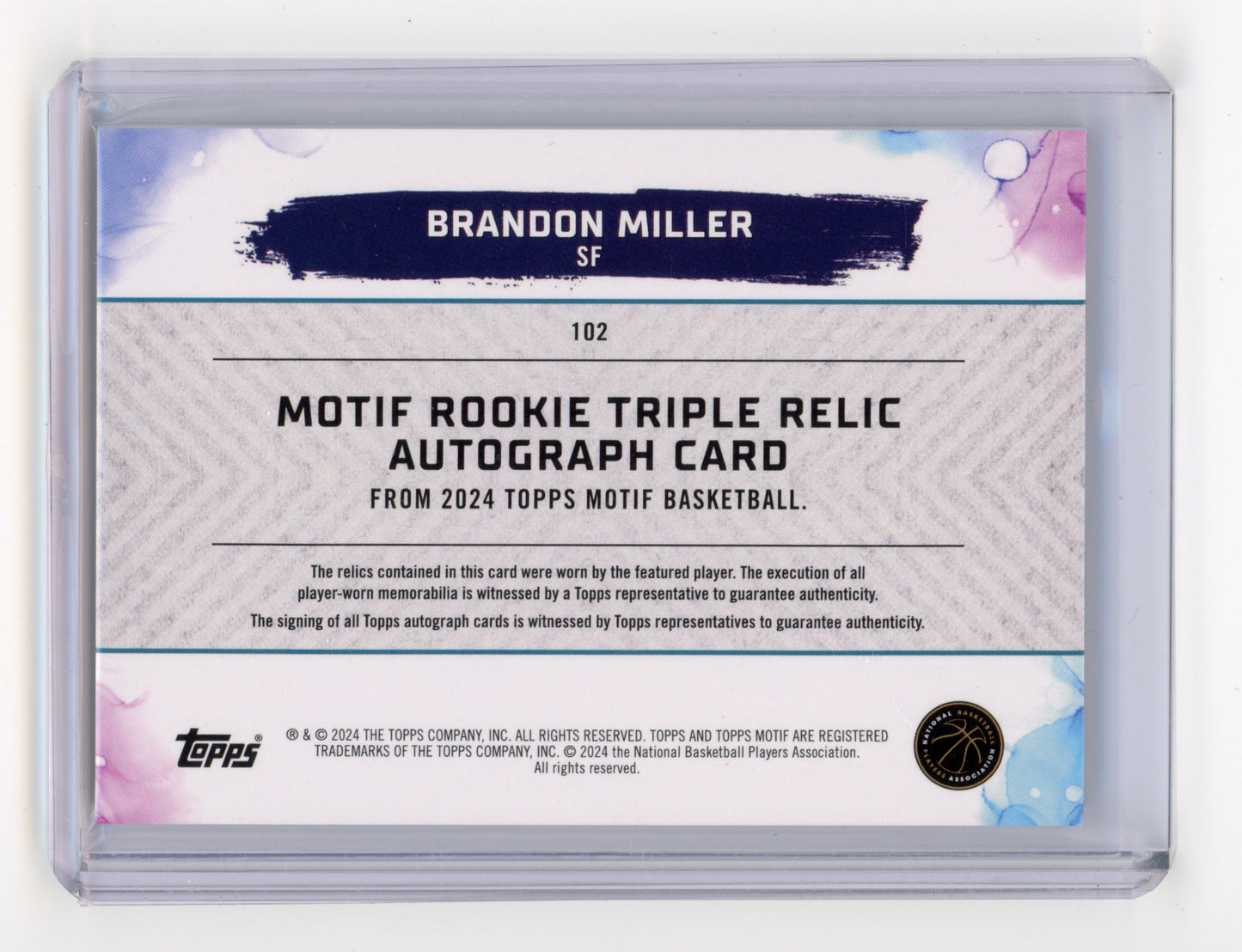 2024 Topps Motif Brandon Miller Rookie Triple Relic Auto Orange 06/25 #102