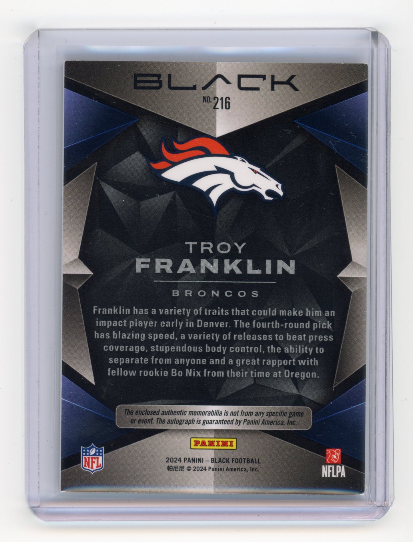 2024 Panini Black Troy Franklin Rookie Patch Autograph Royal 112/150 #216