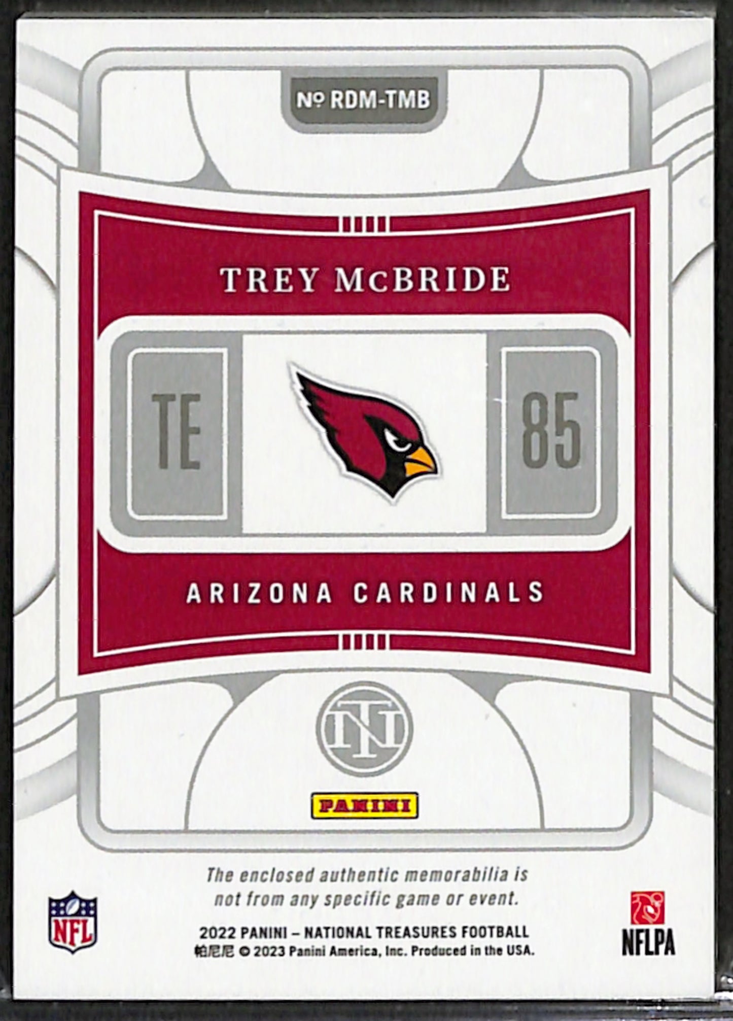 Trey McBride 2022 National Treasures Rookie Dual Materials Purple /49 #RDM-TMB