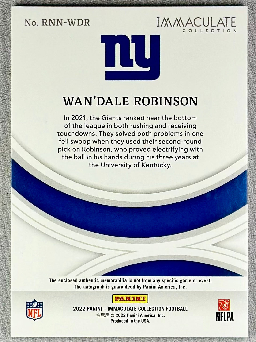 2022 Panini Immaculate Wan'Dale Robinson Rookie Nameplate Nobility /8 RC