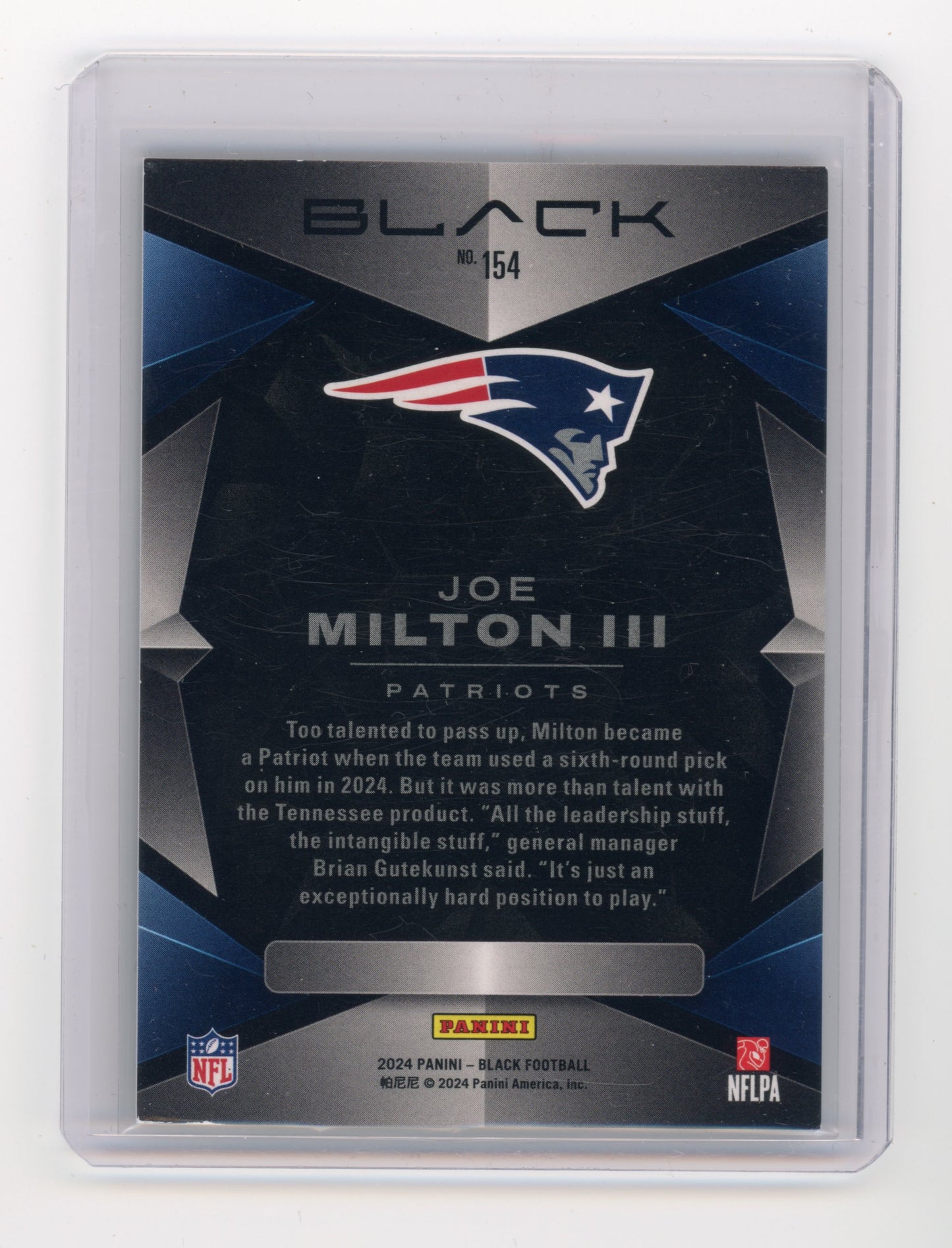 2024 Panini Black Joe Milton III Gold 01/10 #154