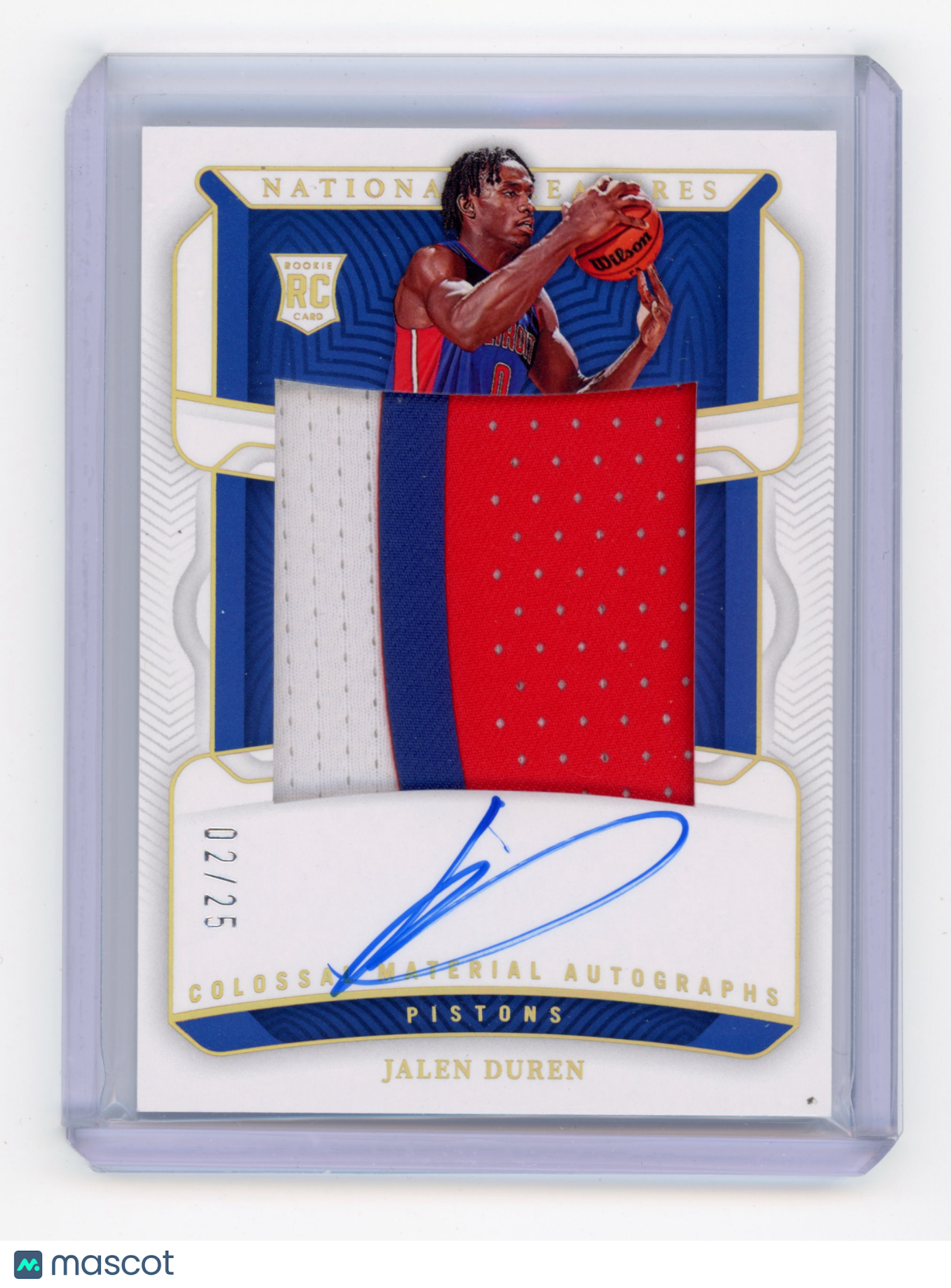 2022 Panini National Treasures Jalen Duren Colossal Material Auto Prime 02/25 RC