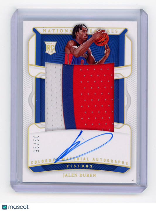 2022 Panini National Treasures Jalen Duren Colossal Material Auto Prime 02/25 RC