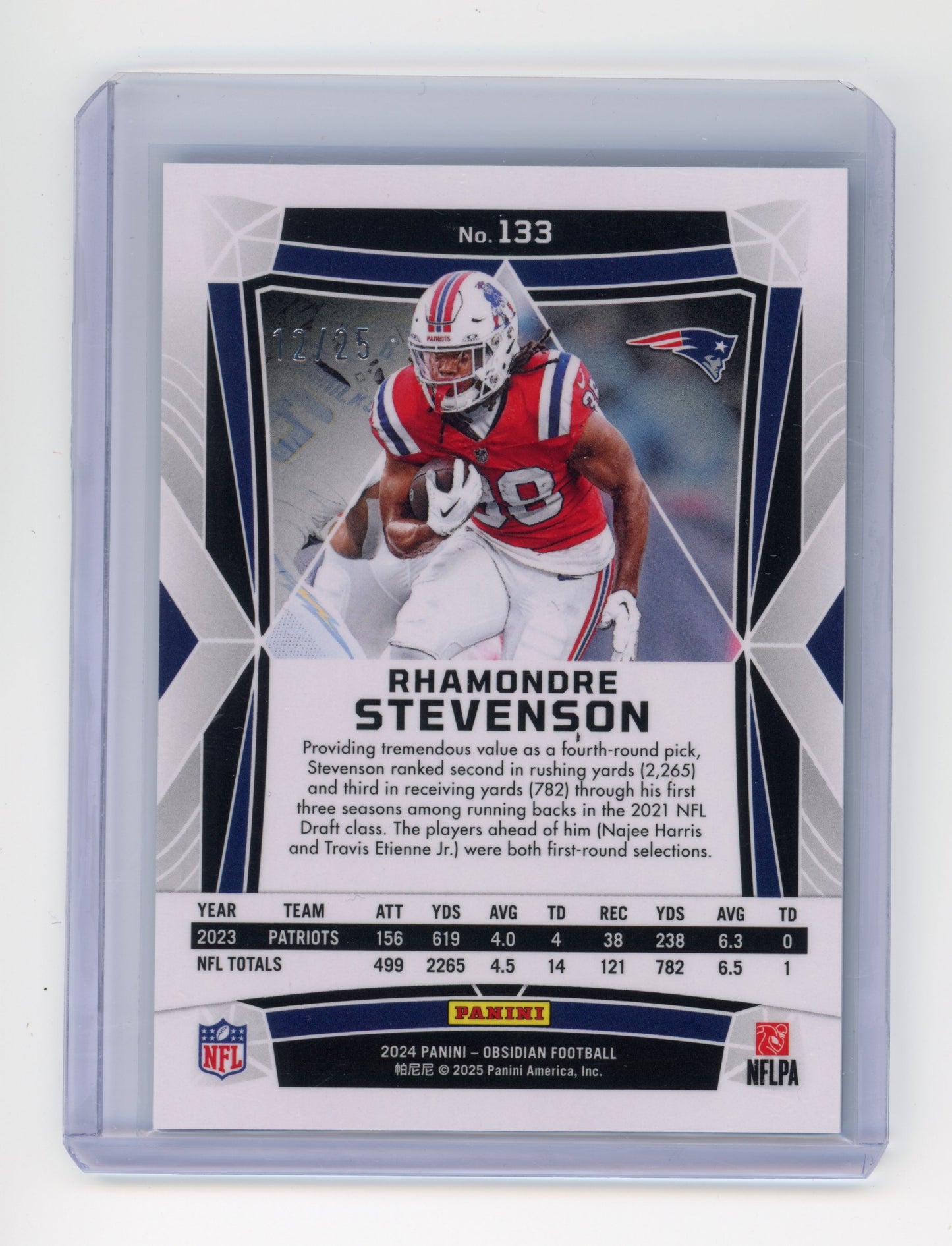 2024 Panini Obsidian Rhamondre Stevenson Blue /25 #133