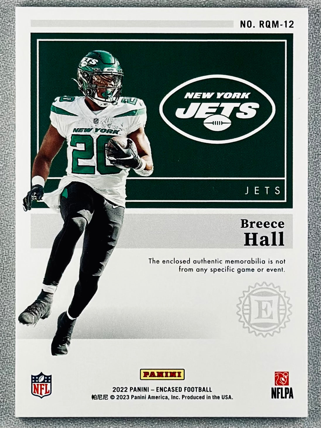 2022 Panini Encased Breece Hall Rookie Quad Materials Sapphire /50 RC #RQM12