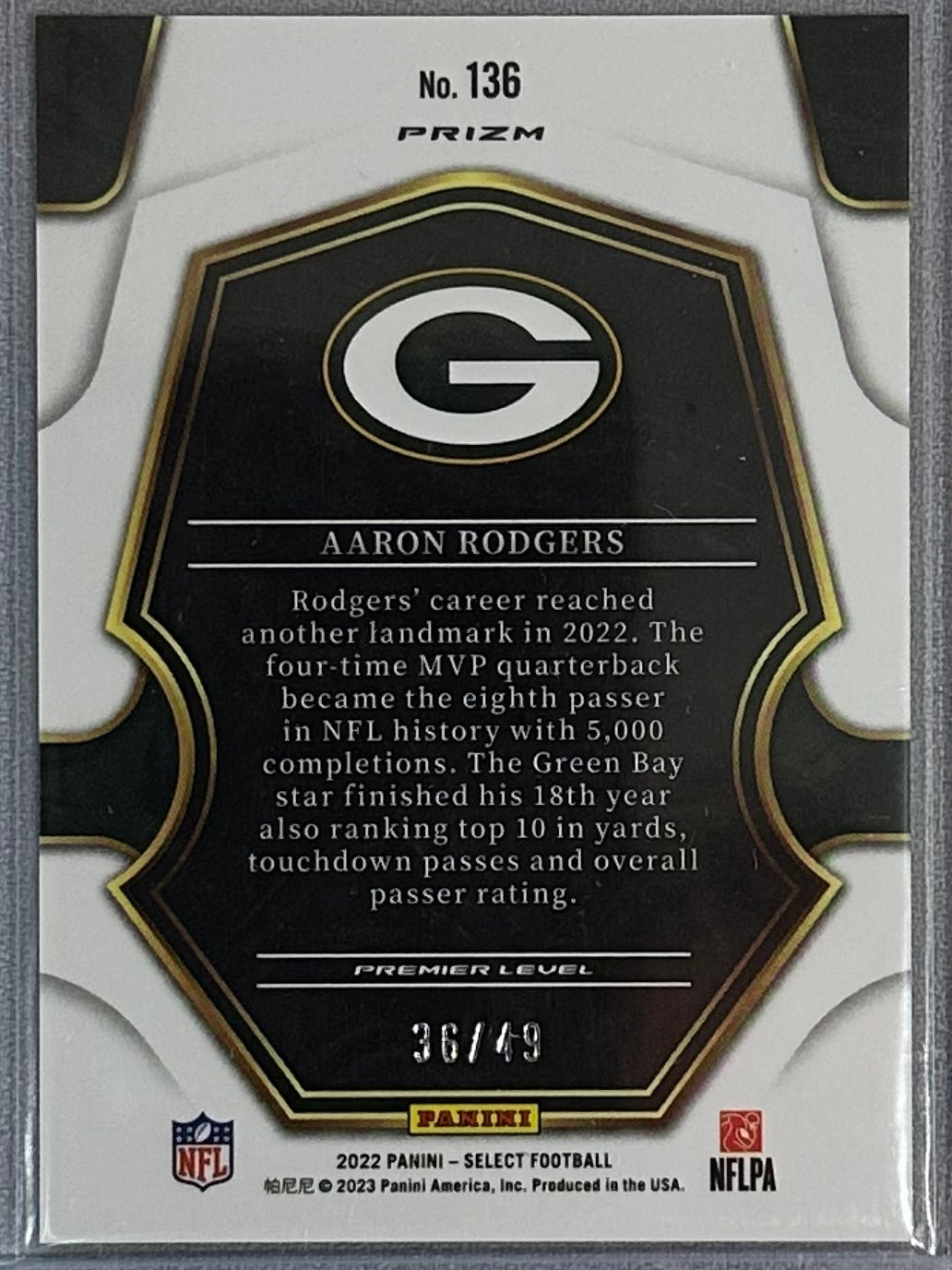 2022 Panini Select Aaron Rodgers Neon Green /49 #136