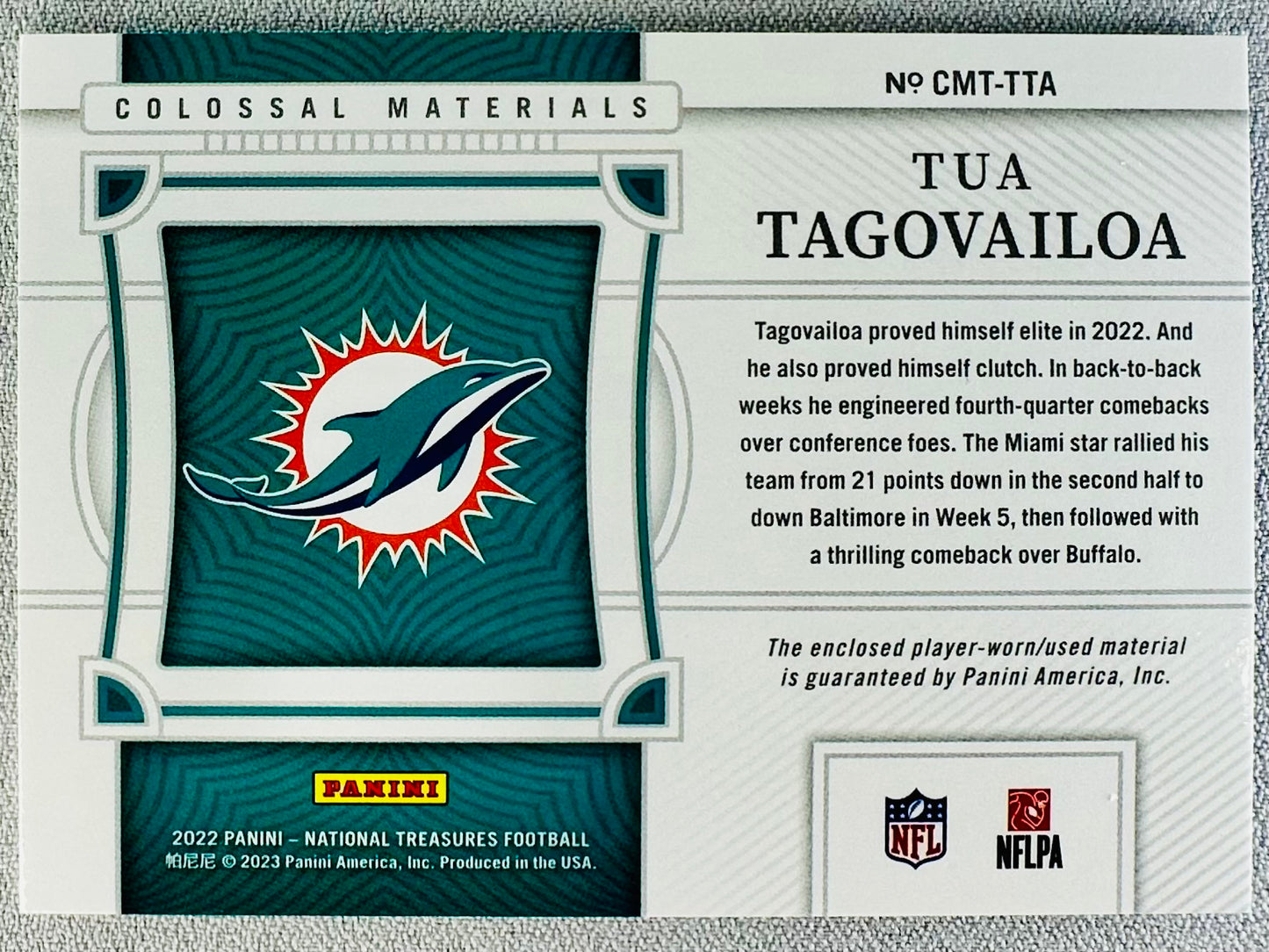 2022 Panini National Treasures Tua Tagovailoa Colossal Materials /49 #CMT-TTA