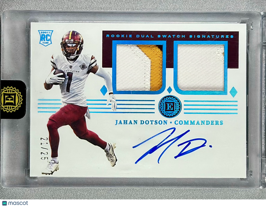 2022 Panini Encased Jahan Dotson Rookie Dual Swatch Signatures Sapphire /25 RC