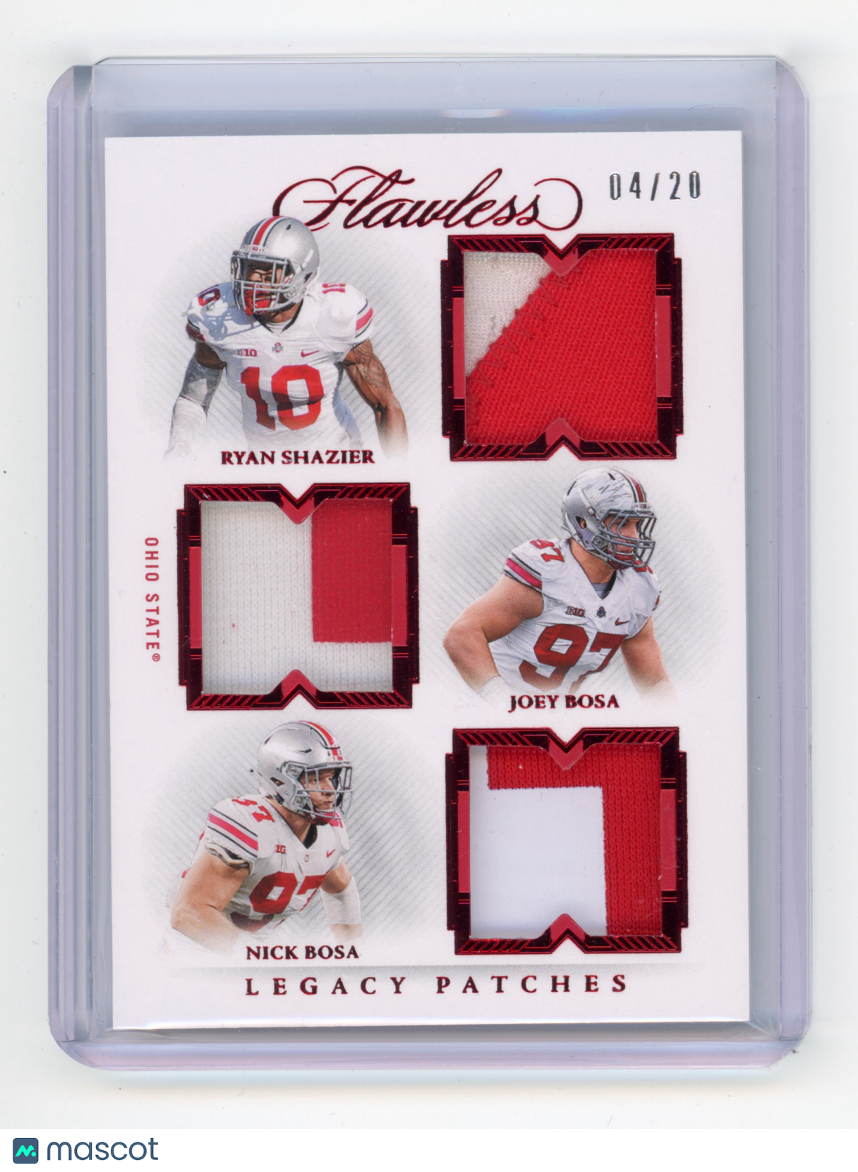2022 Panini Flawless Collegiate Shazier Bosa Legacy Patches Ruby 04/20 #LP-RJN