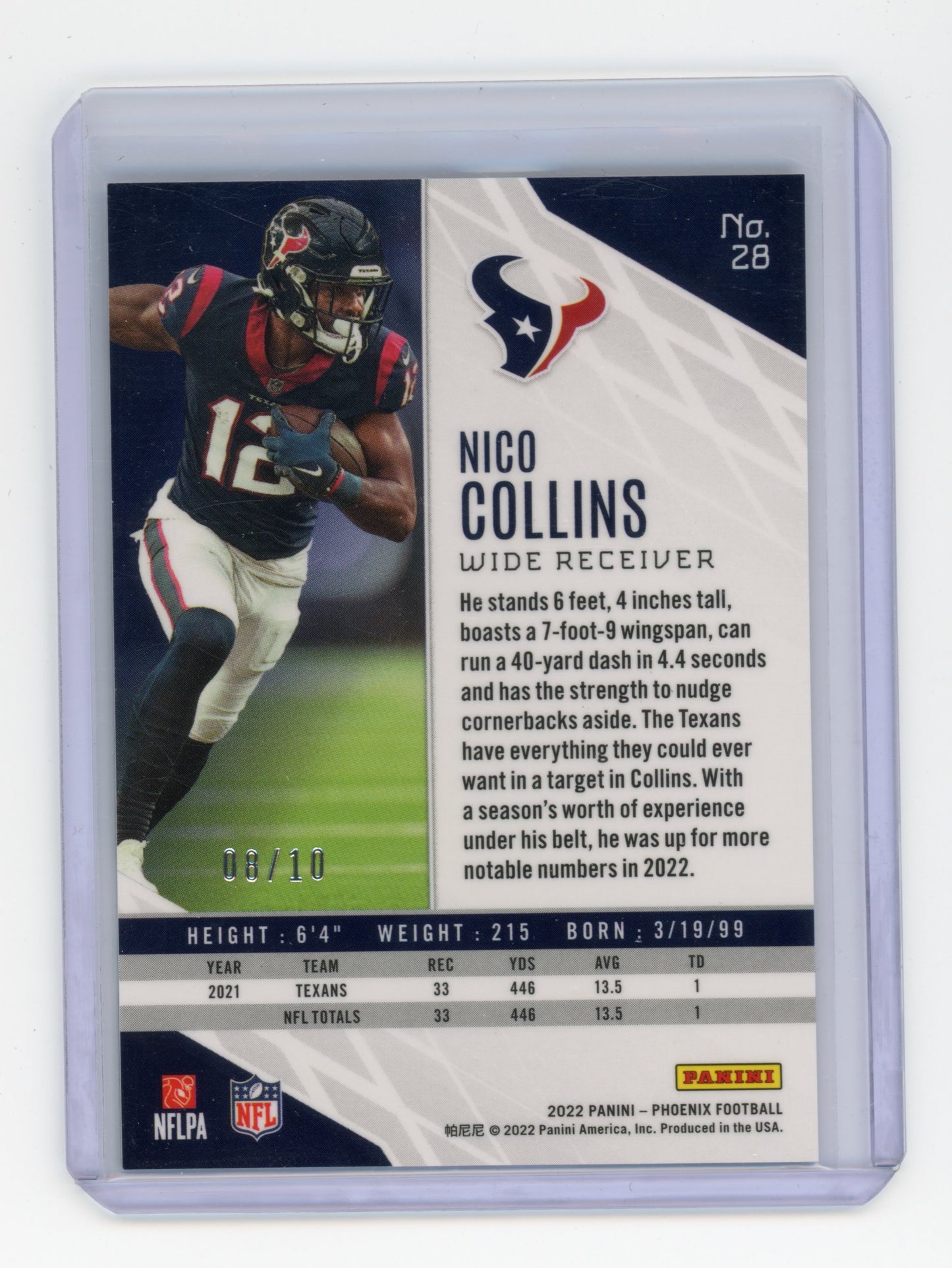 2022 Panini Phoenix Nico Collins Black Lazer 08/10 #28
