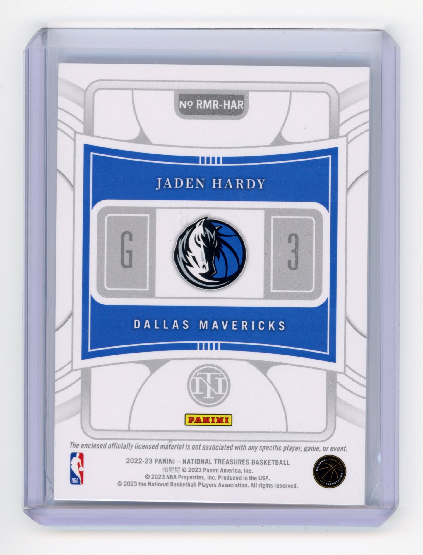 2023 Panini National Treasures Jaden Hardy Rookie Materials Prime /25 #RMR-HAR