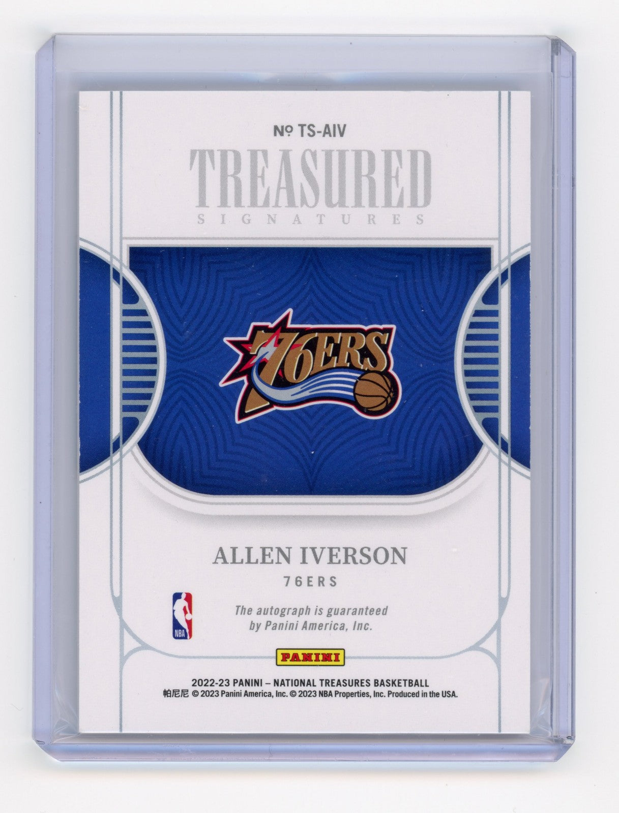 2022 Panini National Treasures Allen Iverson Treasured Signatures Bronze 14/25
