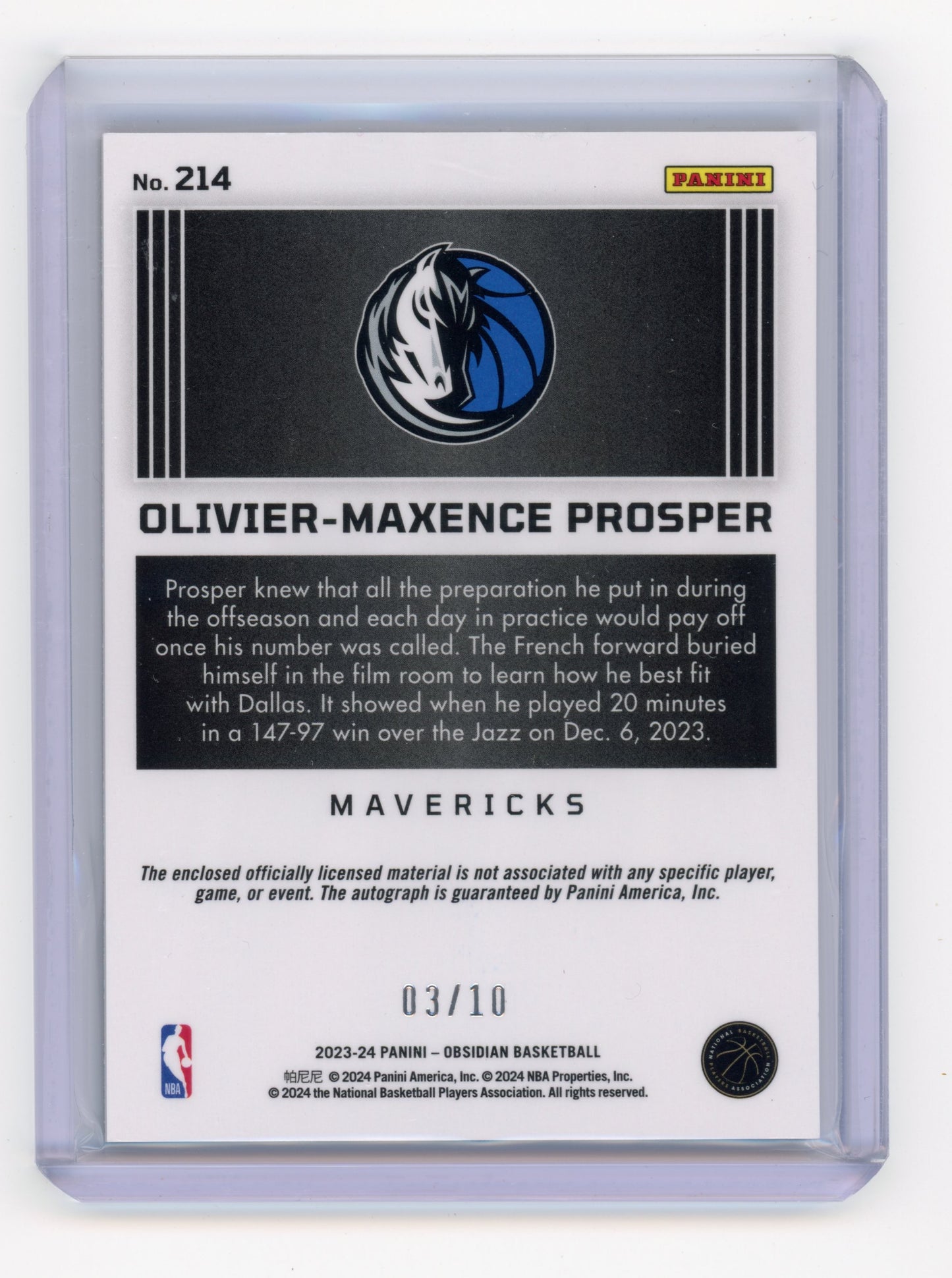 2023 Panini Obsidian Olivier-Maxence Prosper RPA Molten Mojo /10 #214 RC