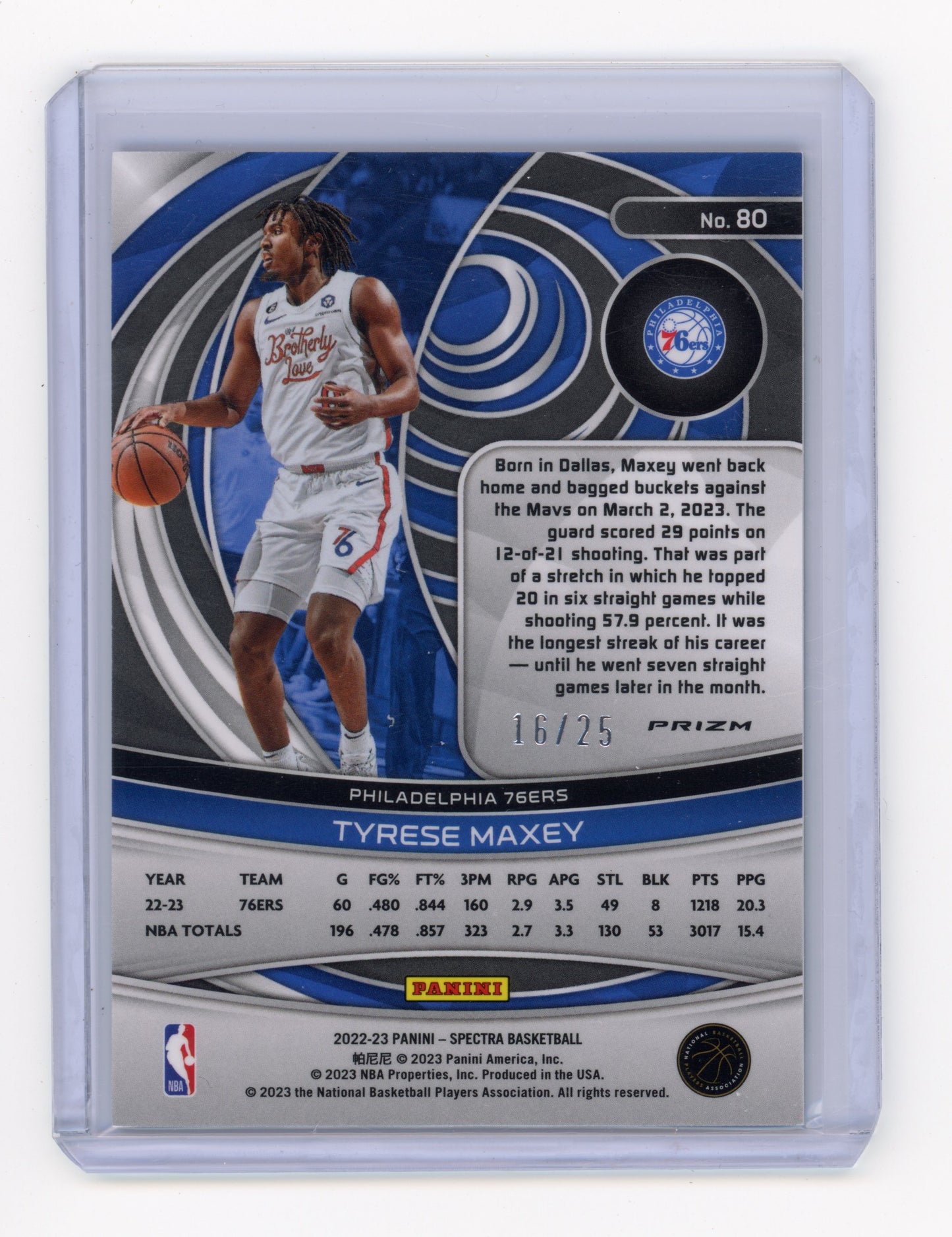 2022 Panini Spectra Tyrese Maxey Meta 16/25 #80