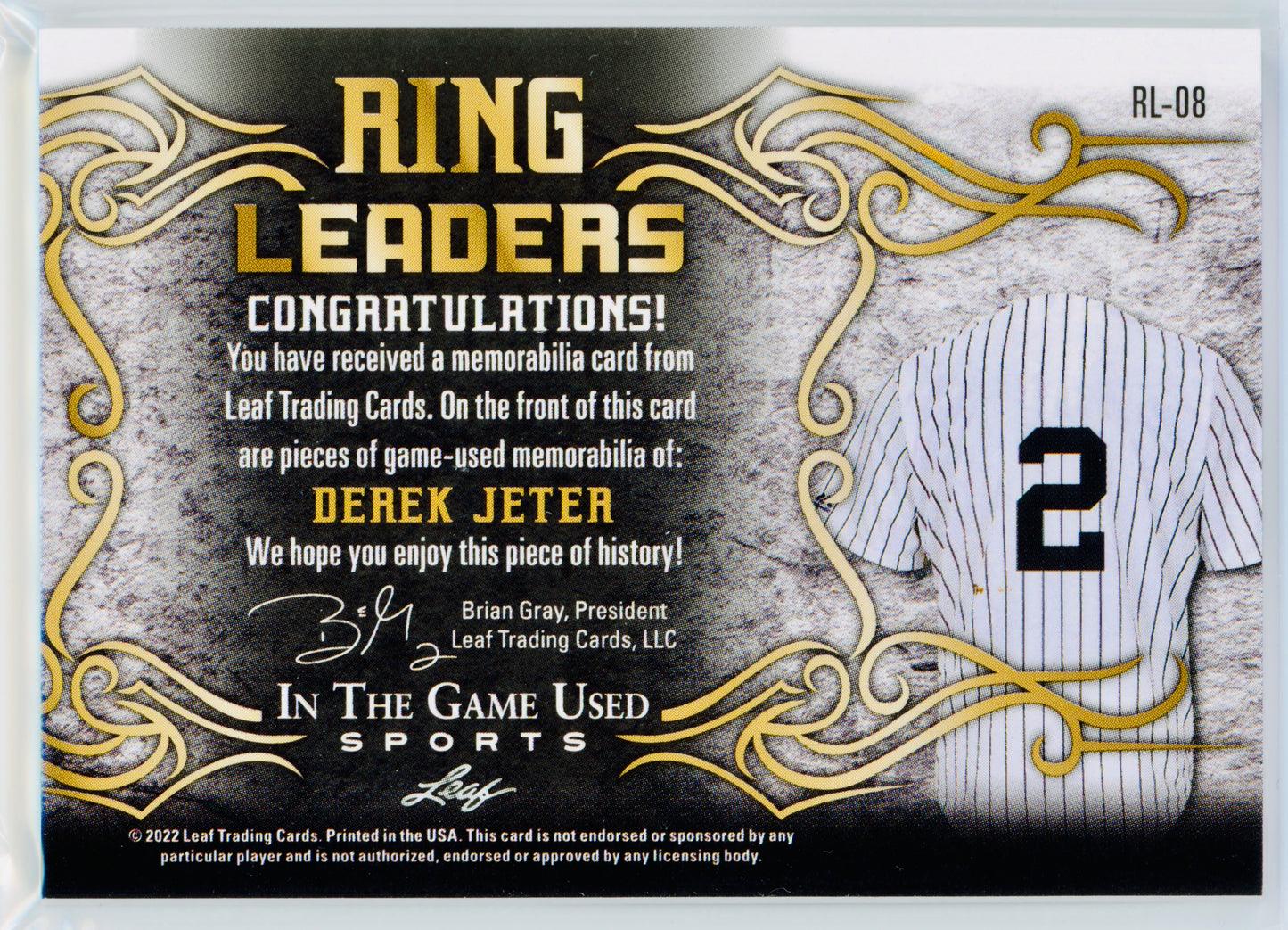 2022 Leaf In The Game Used Sports Derek Jeter Ring Leaders /50 #RL-08