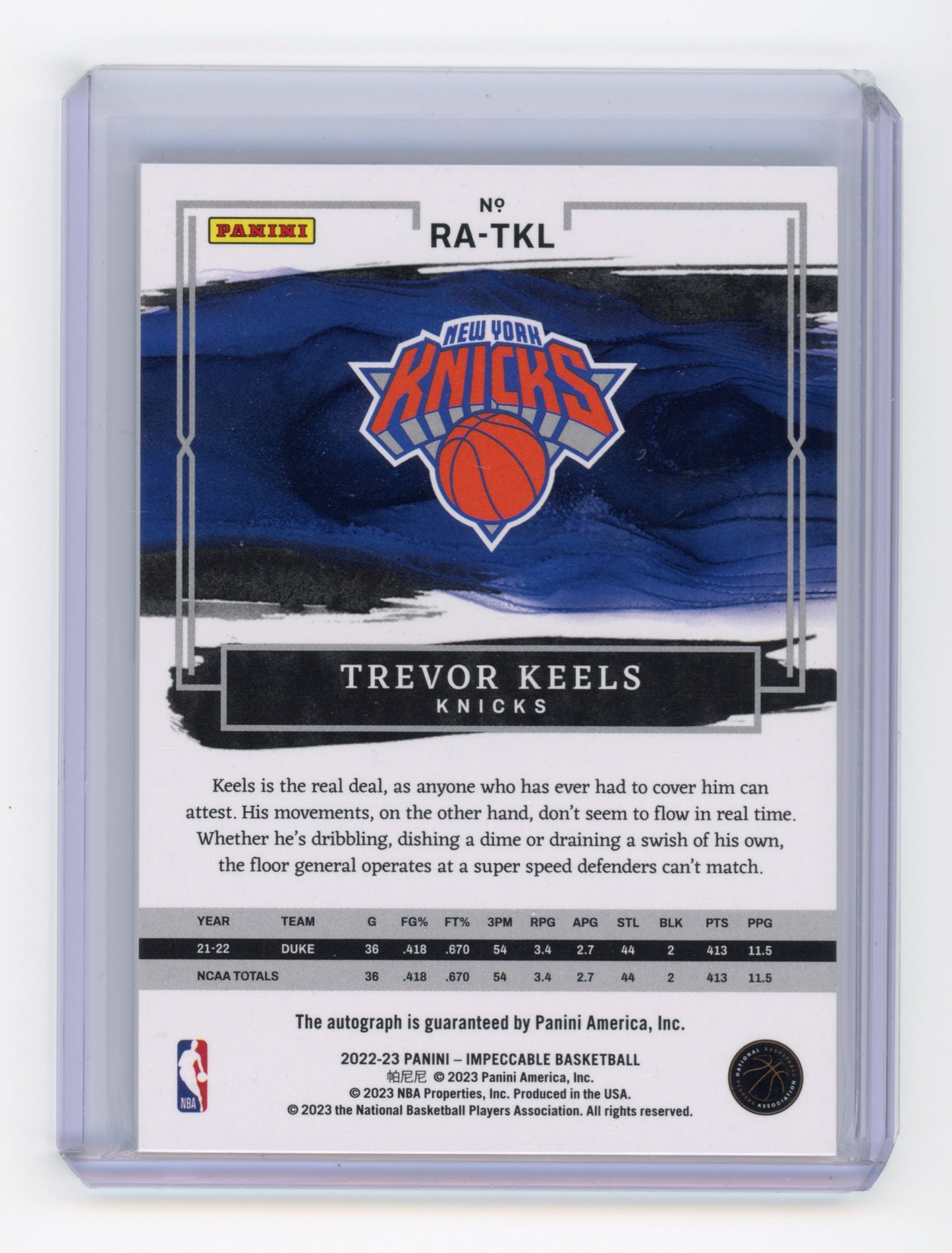 2022 Panini Impeccable Trevor Keels Rookie Autographs Gold RC 04/10 #RA-TKL