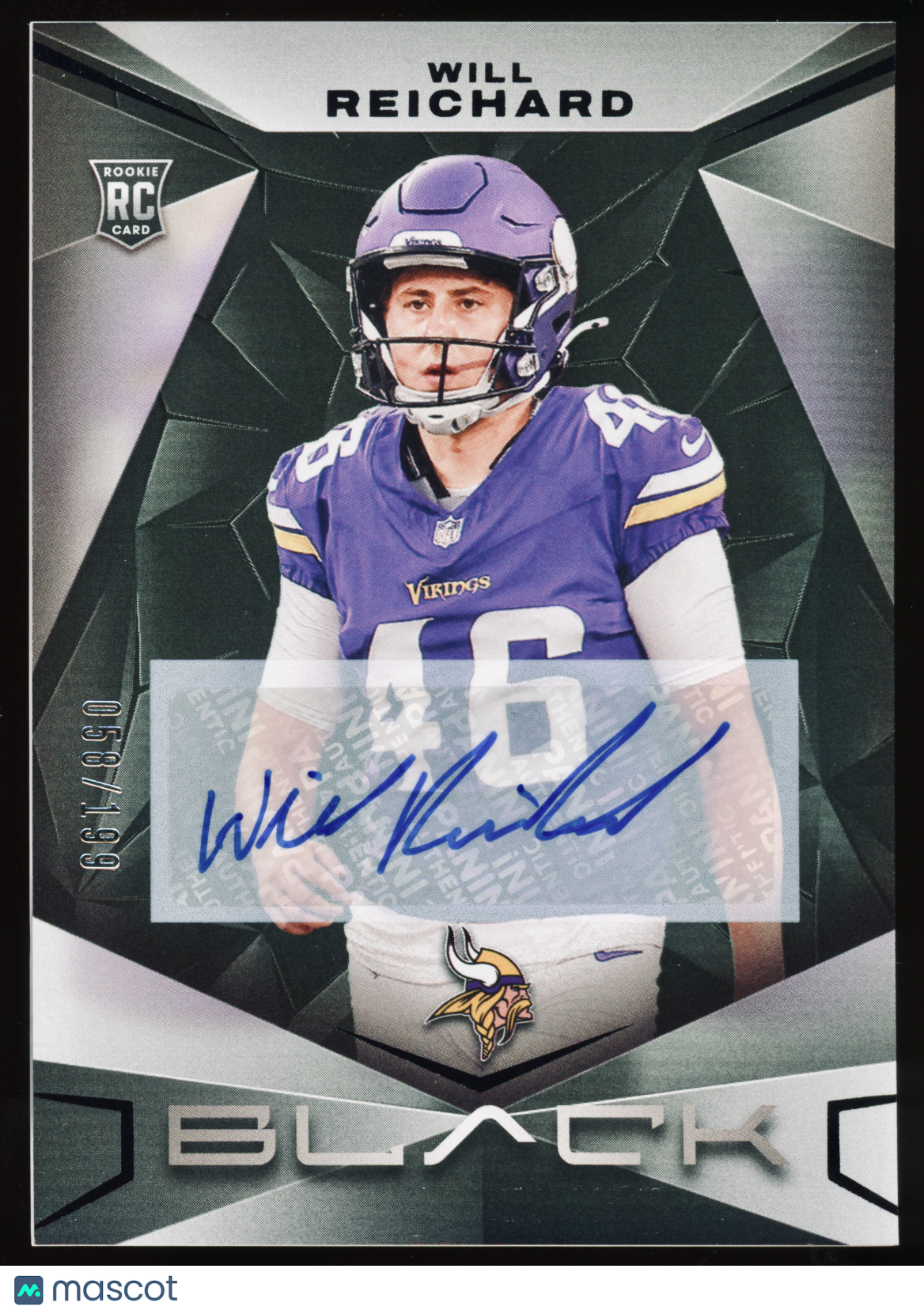 2024 Panini Black Will Reichard Rookie Auto /199 #196 RC