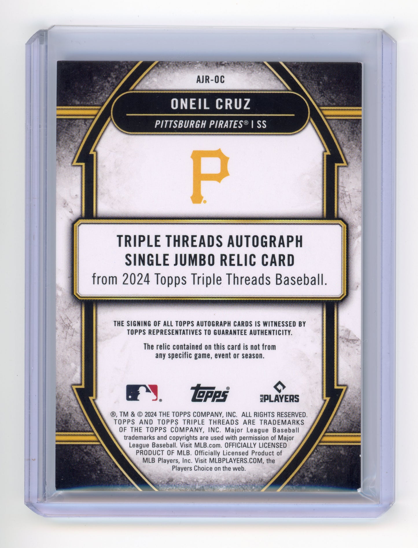 2024 Topps Triple Threads Oneil Cruz Autograph Jumbo Relic Amethyst /75 #AJR-OC