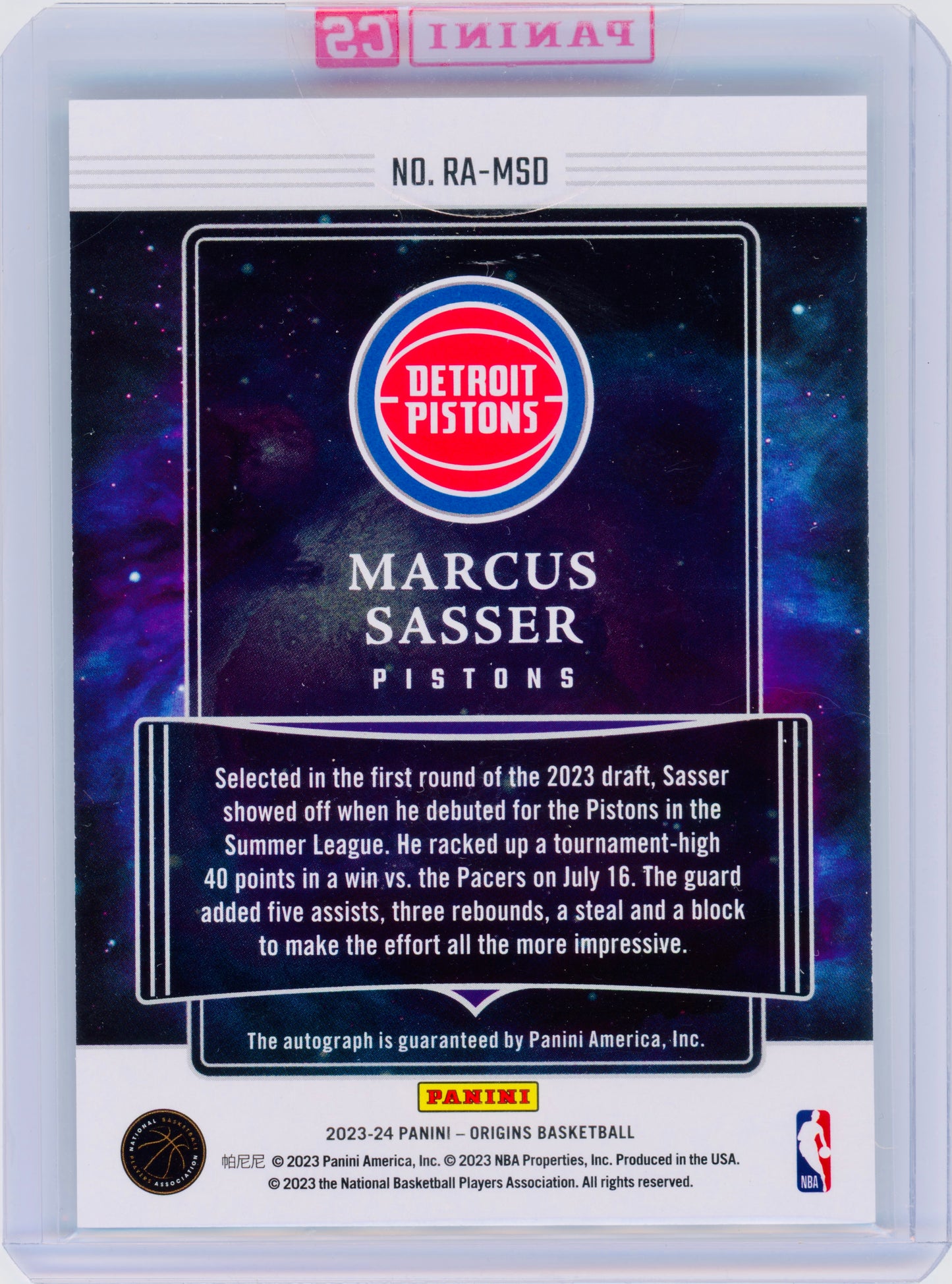 2023 Panini Origins Marcus Sasser Rookie Autograph RC #RA-MSD