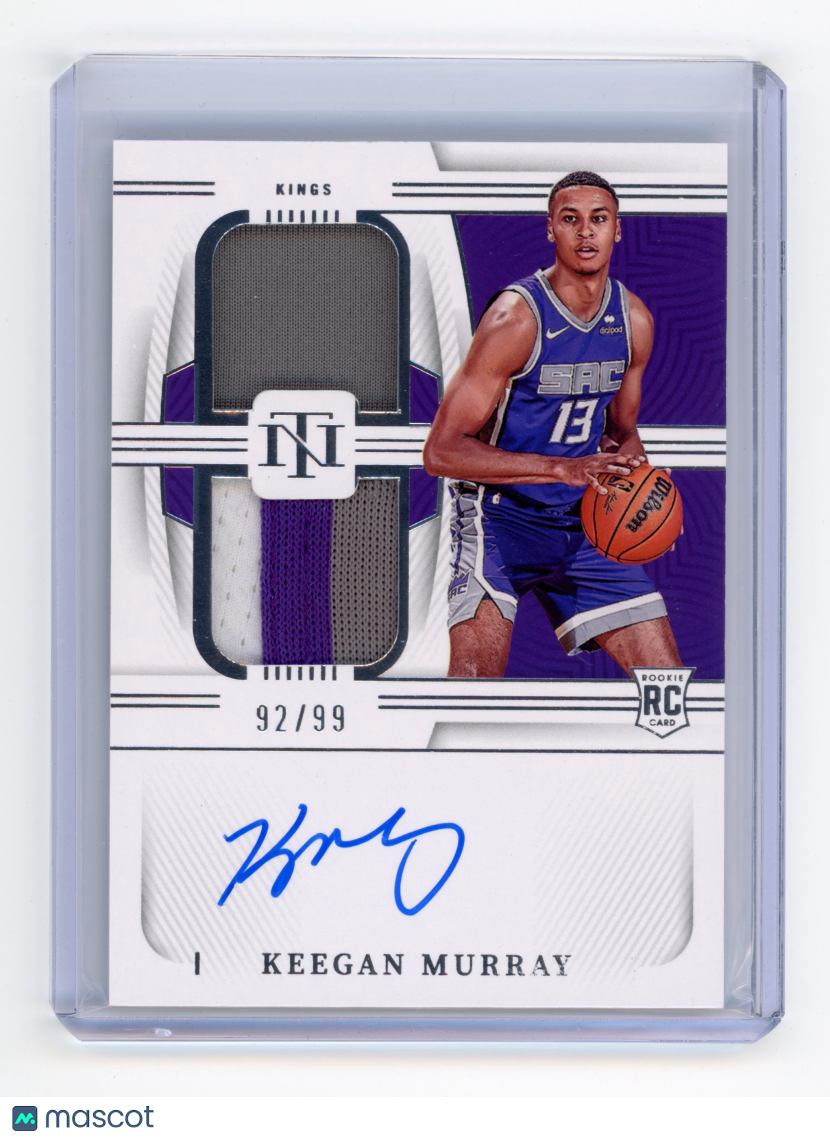 2022 Panini National Treasures Keegan Murray Rookie Dual Material Auto /99 RC
