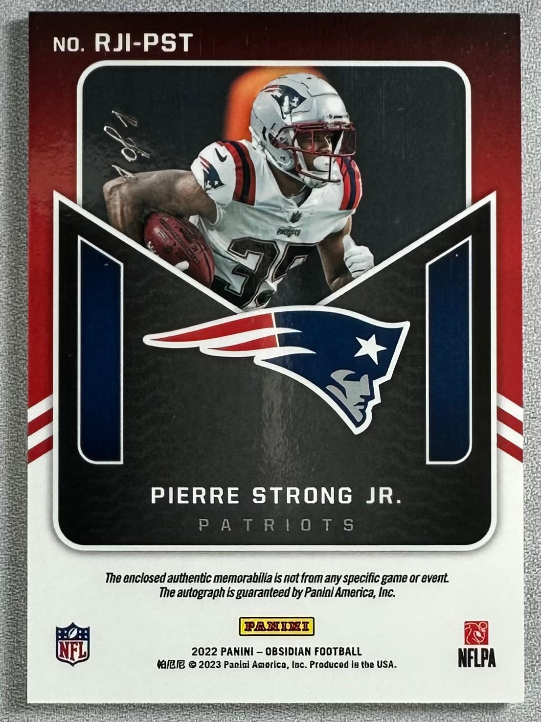 2022 Panini Obsidian Pierre Strong Jr. Rookie Jersey Ink Blue Finite 1/1 RC