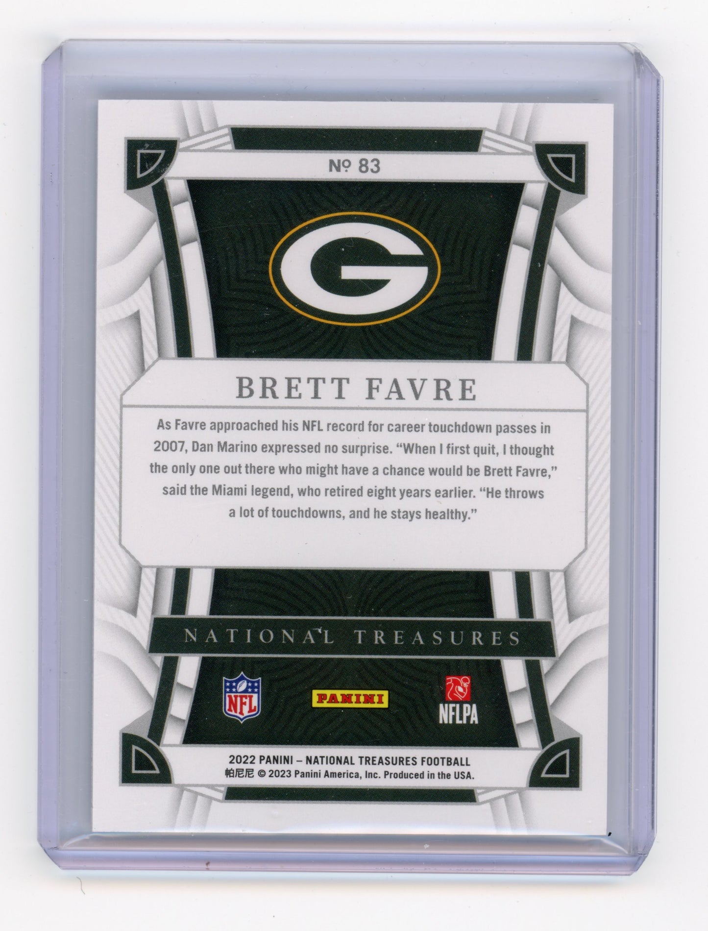 2022 Panini National Treasures Brett Favre Purple /49 #83