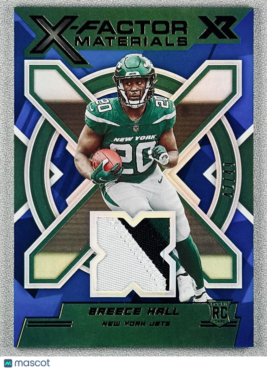 2022 Panini XR Breece Hall X-Factor Materials Blue /49 RC #XFM-BH