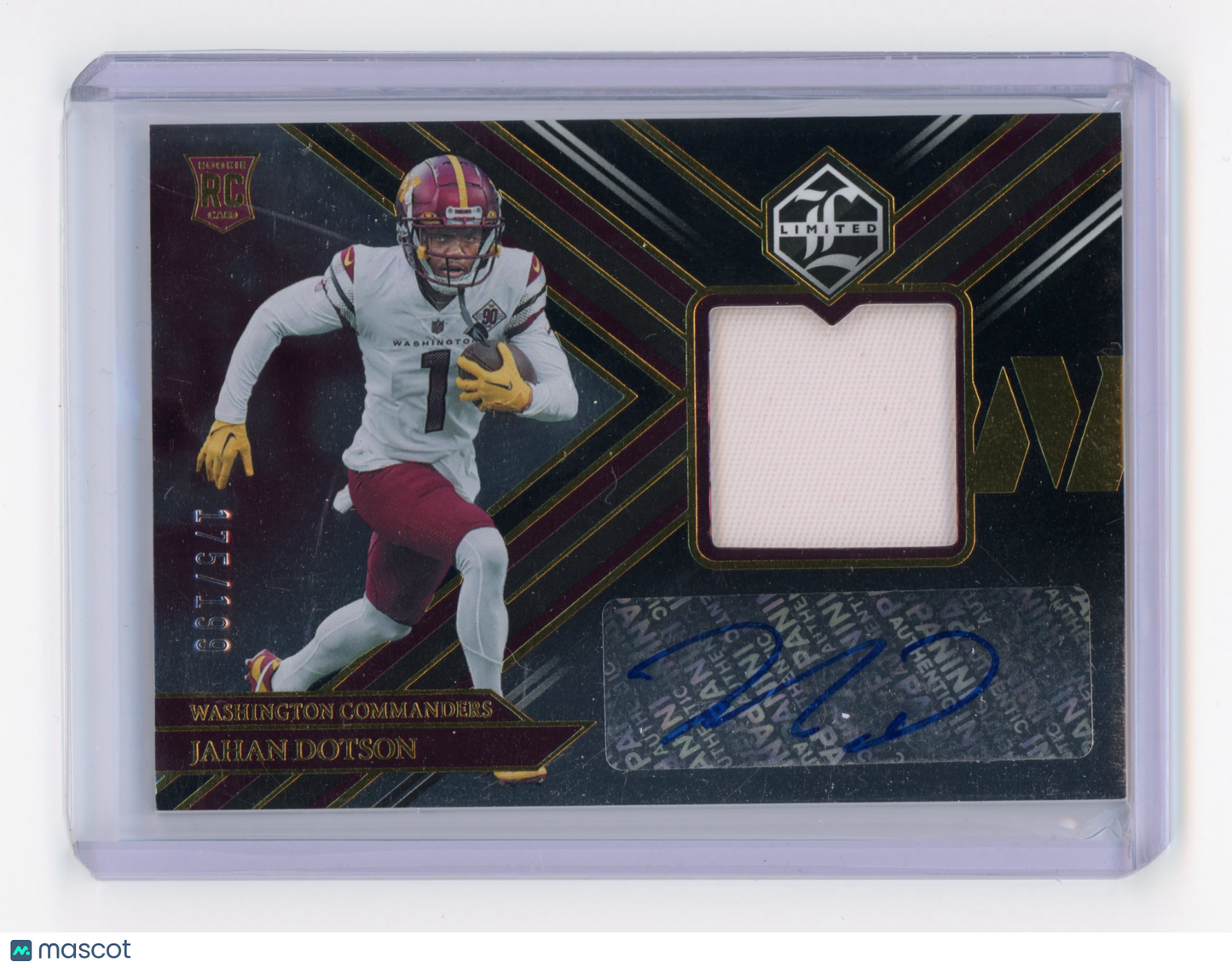 2022 Panini Limited Jahan Dotson Rookie Patch Autograph 175/199 RC #113