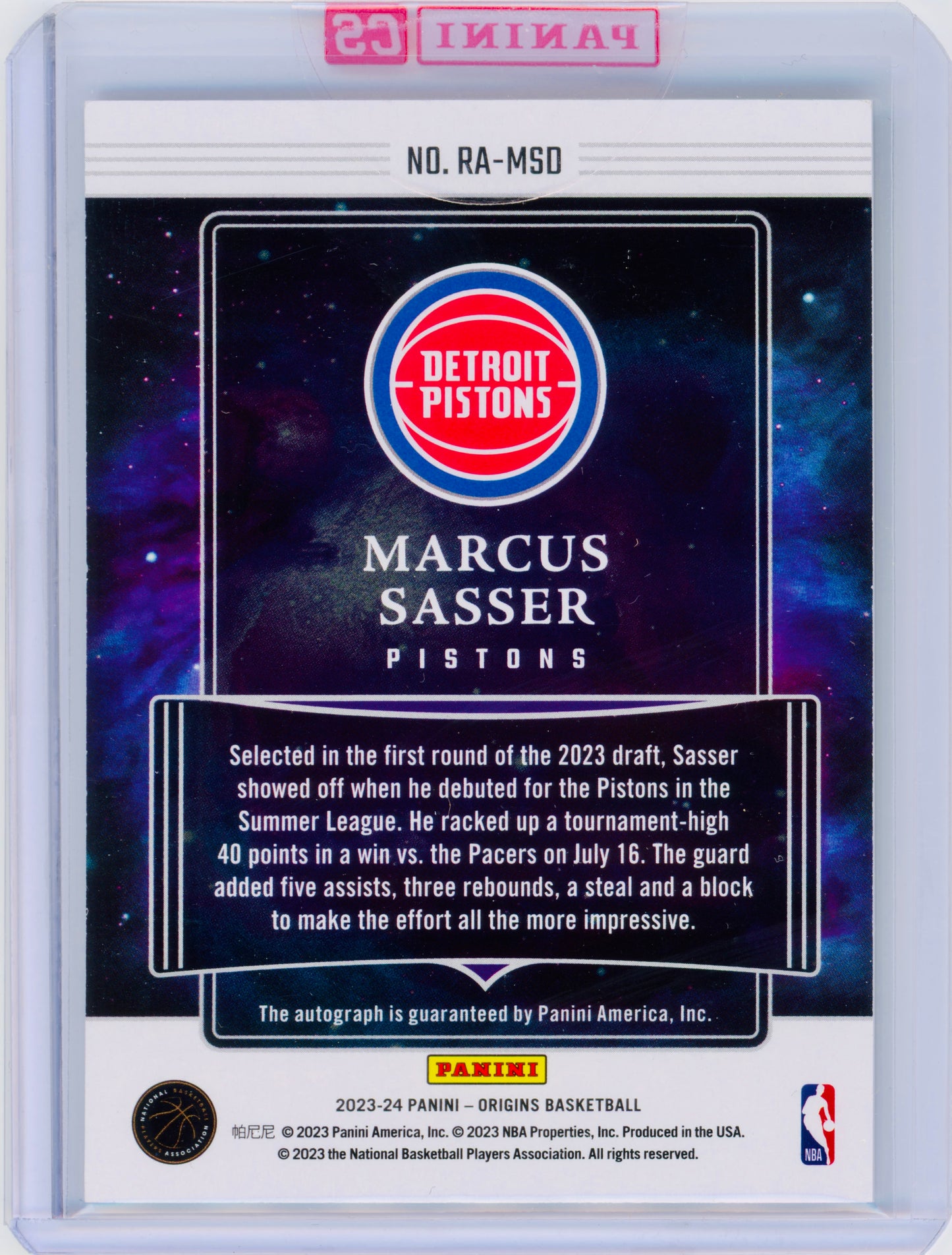 2023 Panini Origins Marcus Sasser Rookie Autograph RC #RA-MSD