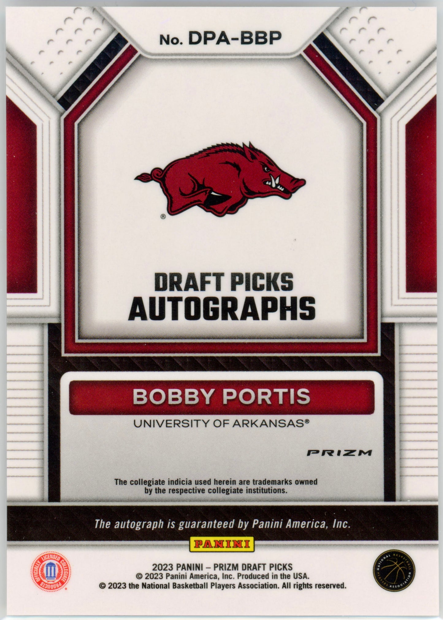 2023 Panini Prizm DP Bobby Portis Draft Picks Autographs Silver #DPA-BBP