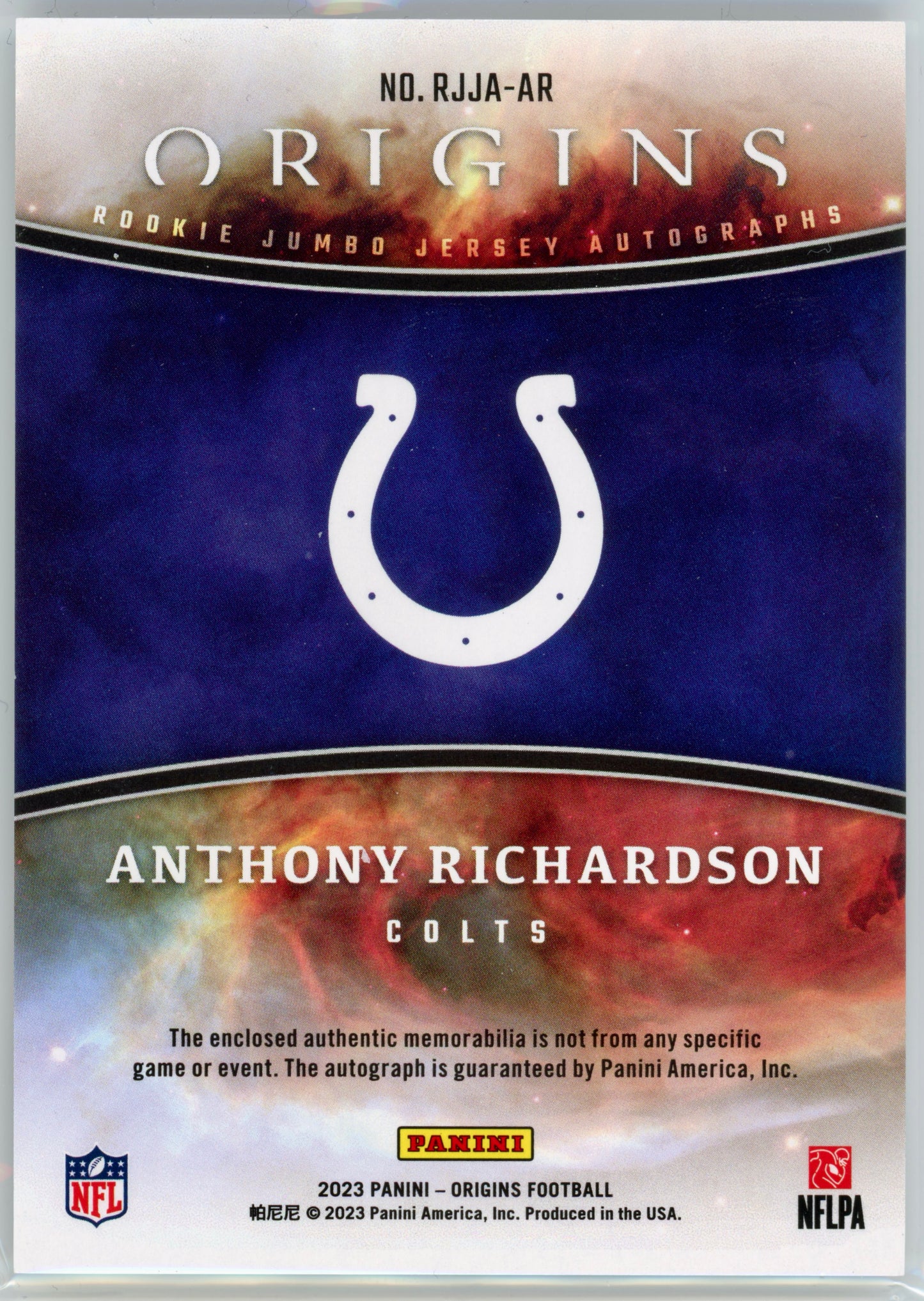 2023 Panini Origins Anthony Richardson Rookie Jumbo Jersey Autograph RC #RJJA-AR