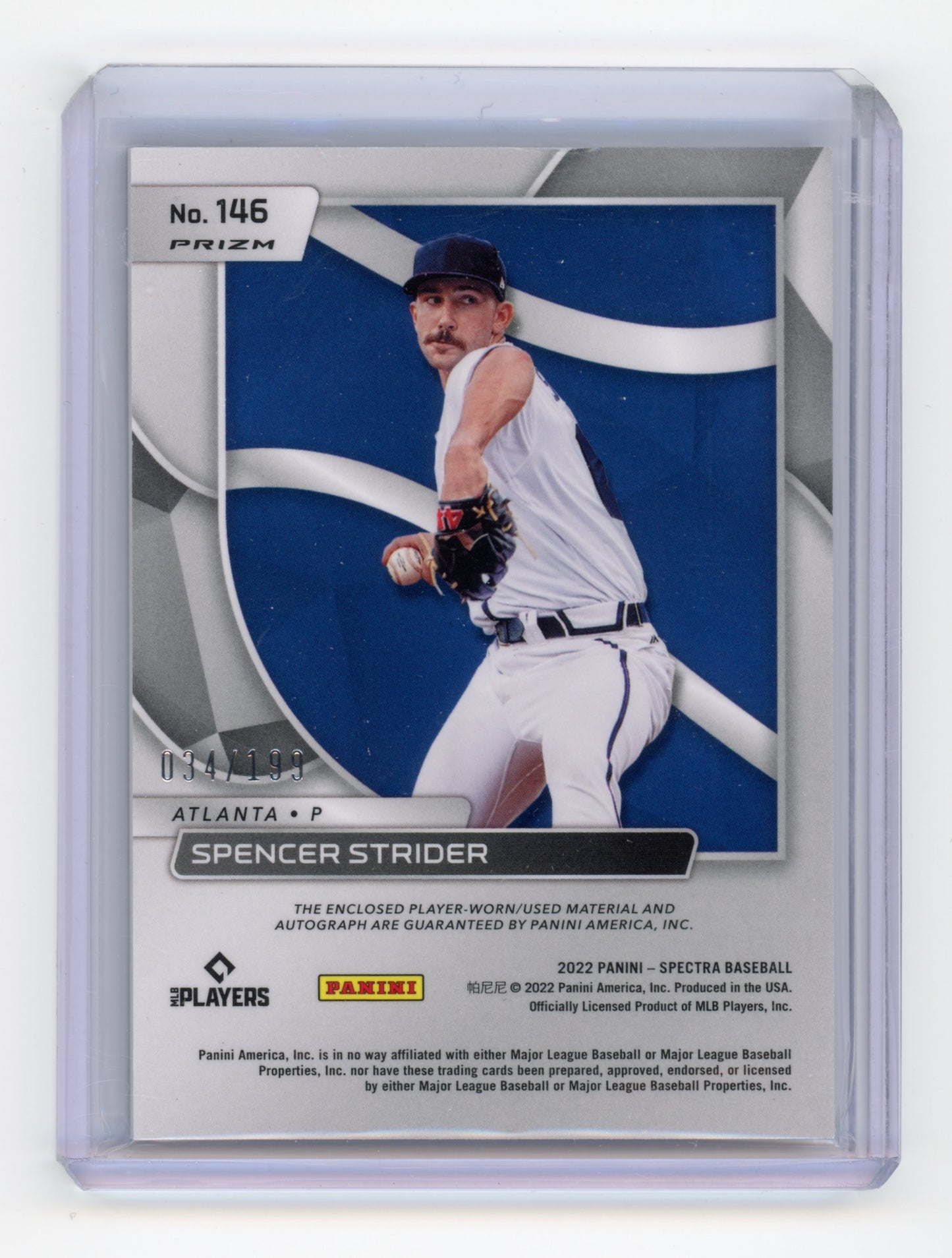 2022 Panini Spectra Spencer Strider Rookie Patch Autograph RC 034/199 #146