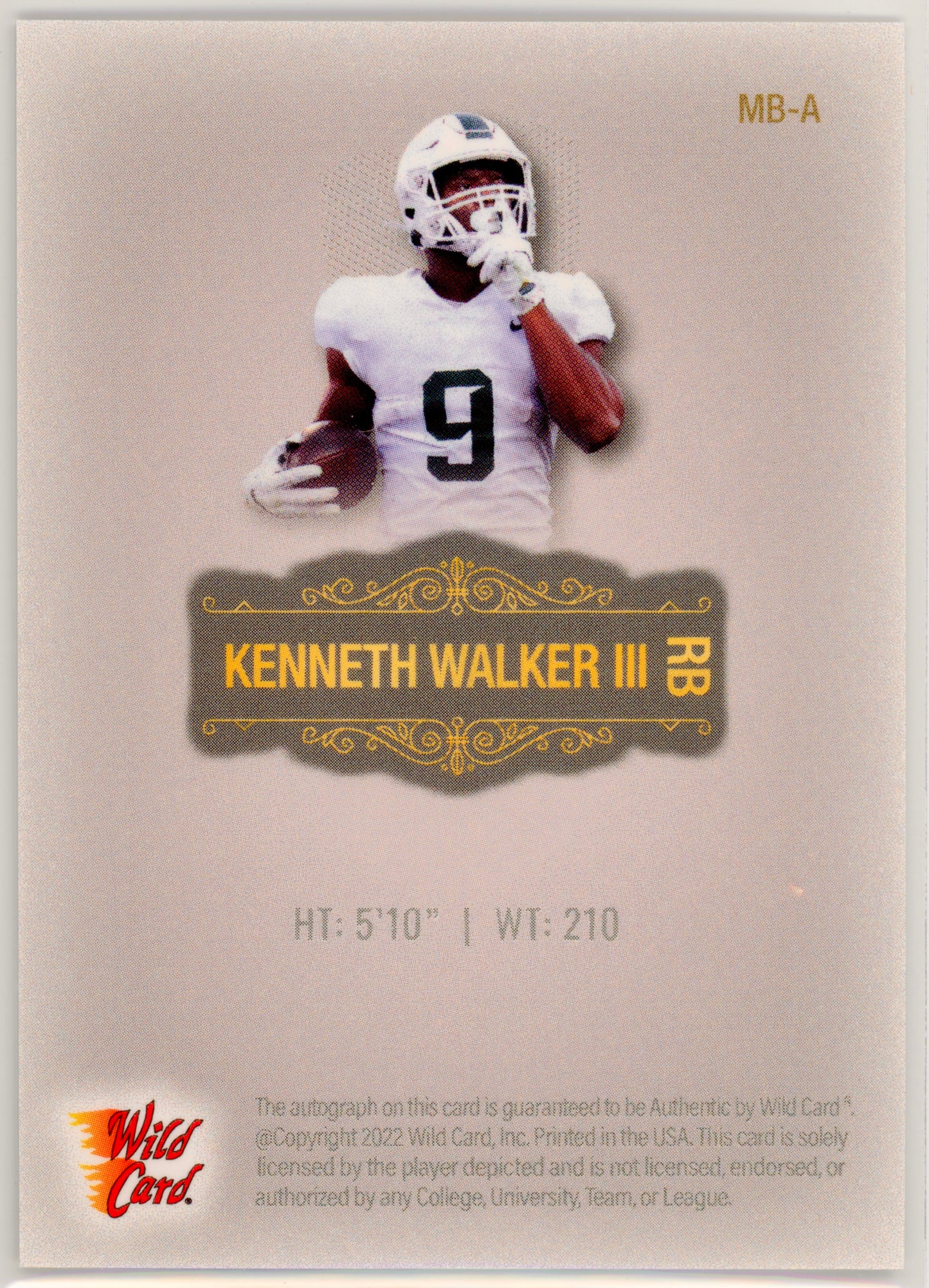 2022 Wild Card Matte Kenneth Walker III Autographs Silver/Green Foil /100 #MB-A