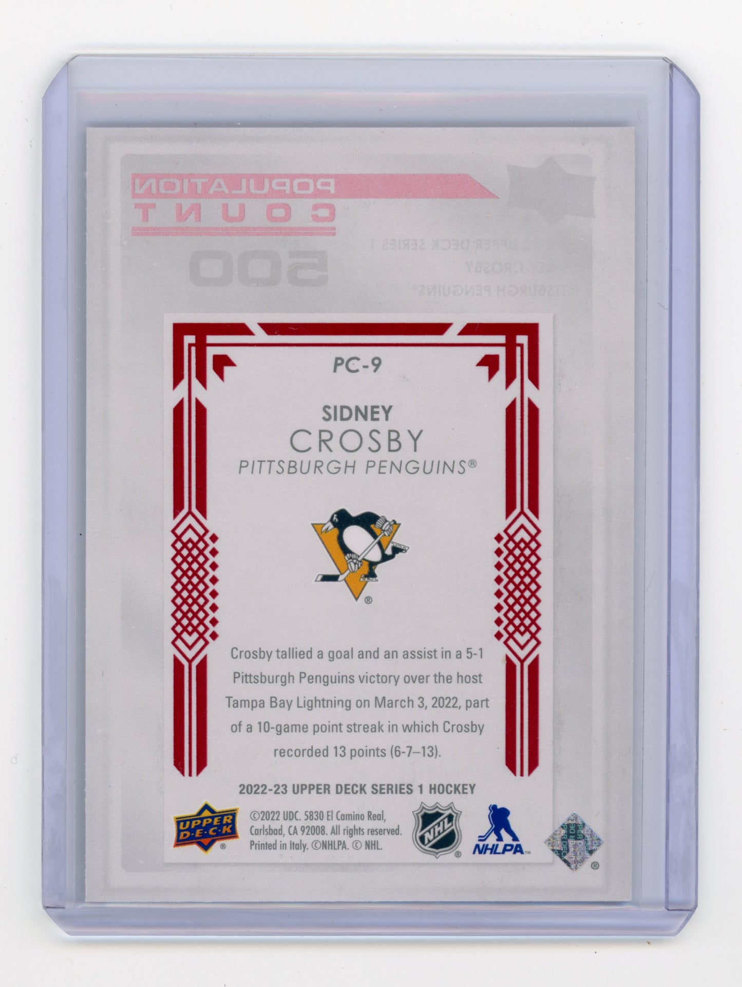 2022 Upper Deck Series 1 Sidney Crosby Population Count 500 #PC-9