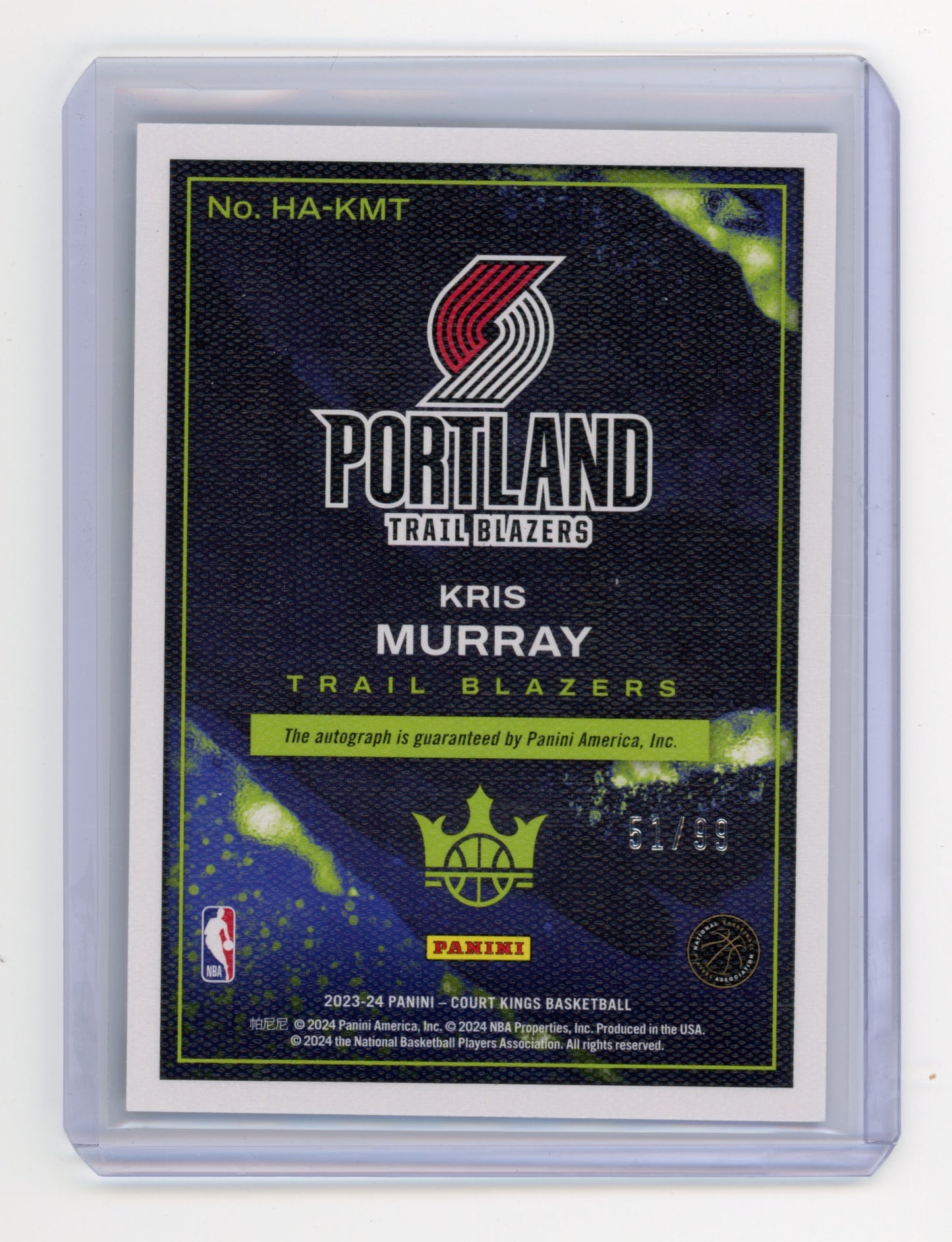 2023 Panini Court Kings Kris Murray Heir Apparent Ruby 51/99 RC #HA-KMT