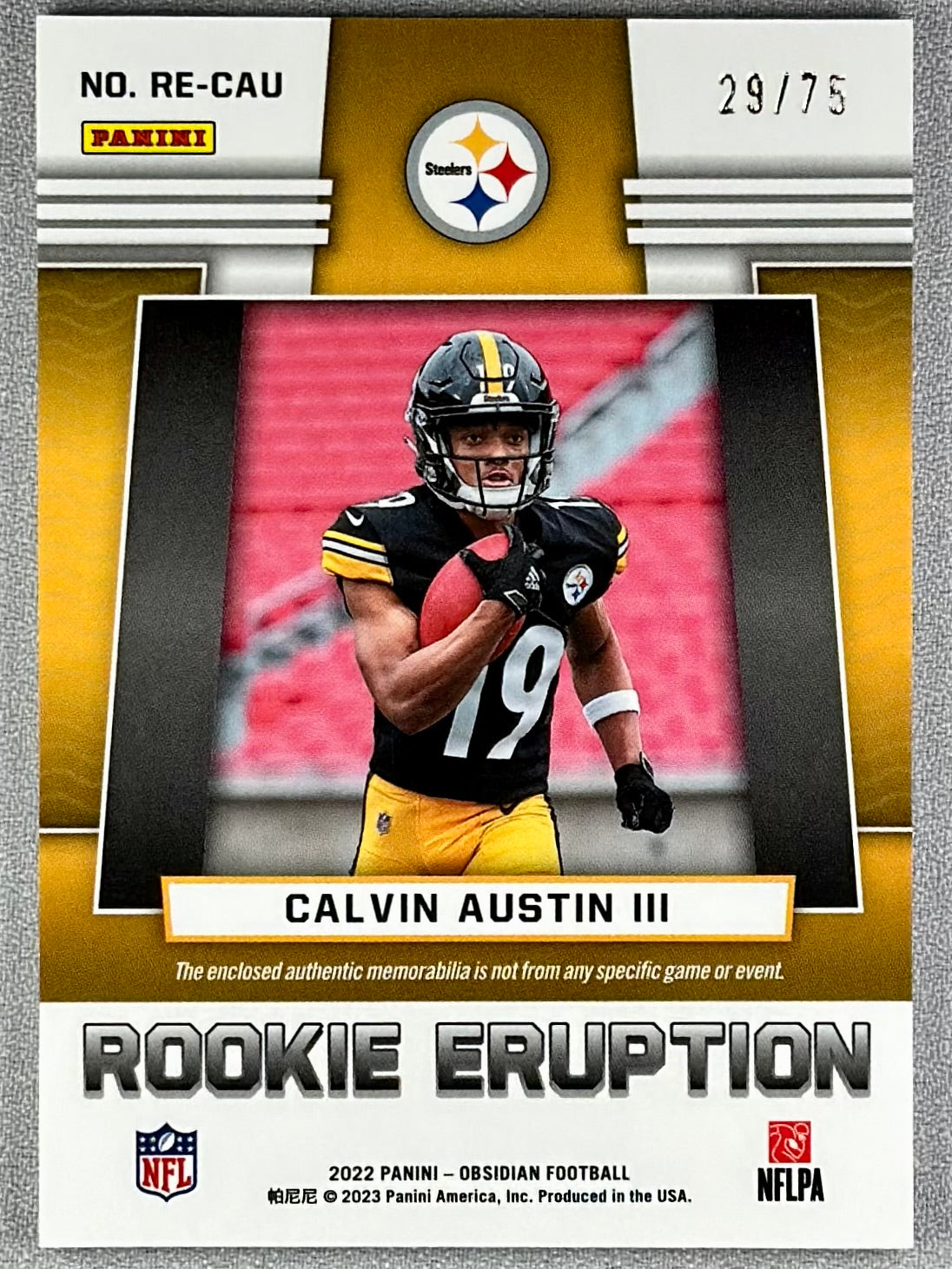 2023 Panini Obsidian Calvin Austin III Rookie Eruption Orange /75 #RE-CAU RC