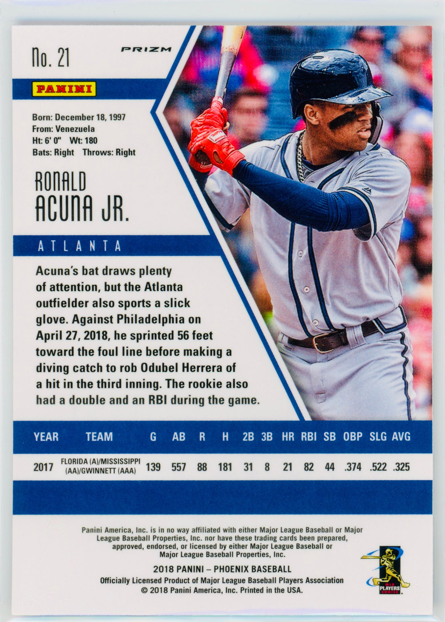 2018 Panini Phoenix Ronald Acuna Jr. RC #21