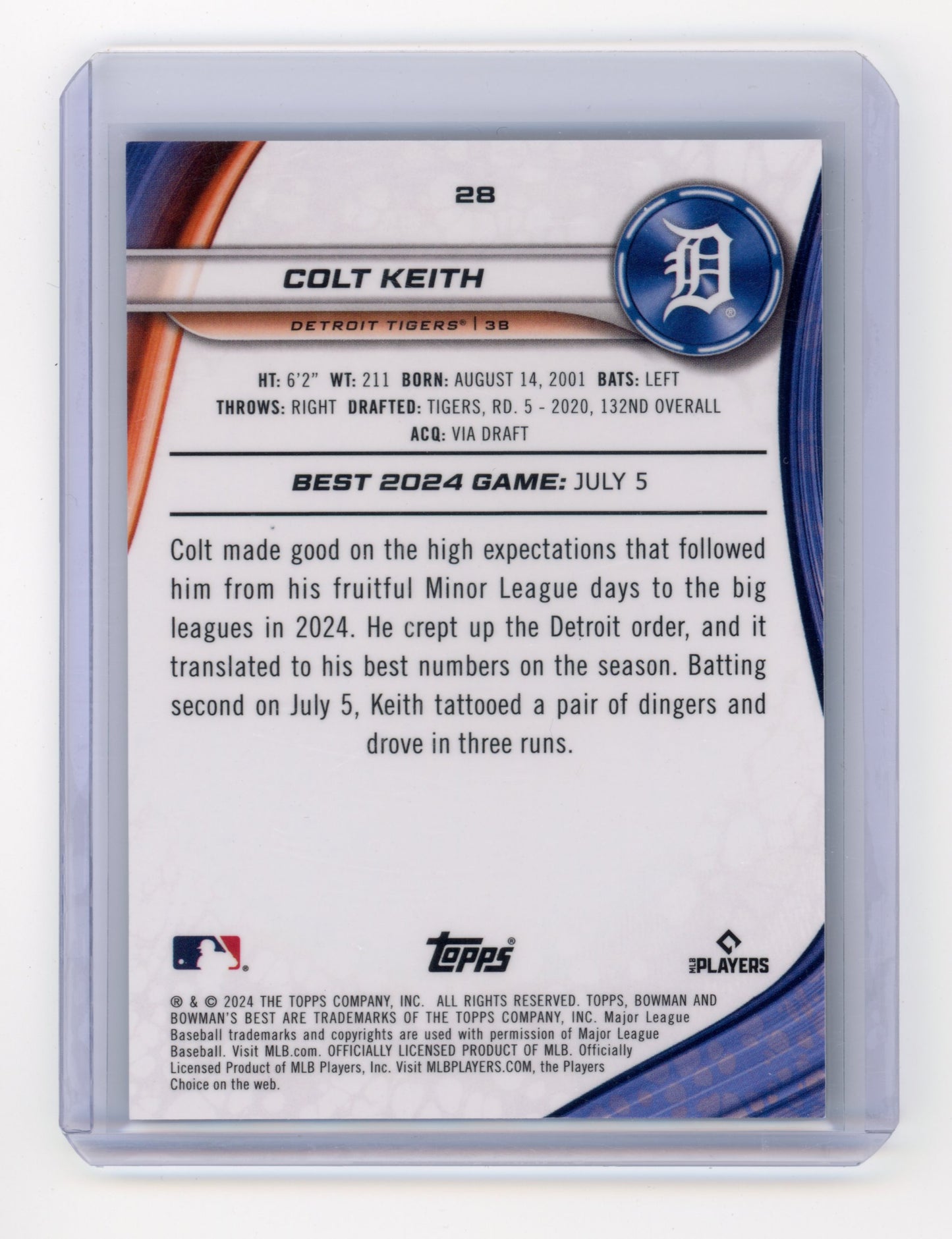 2024 Bowman's Best Colt Keith Black Refractor /10 RC #28