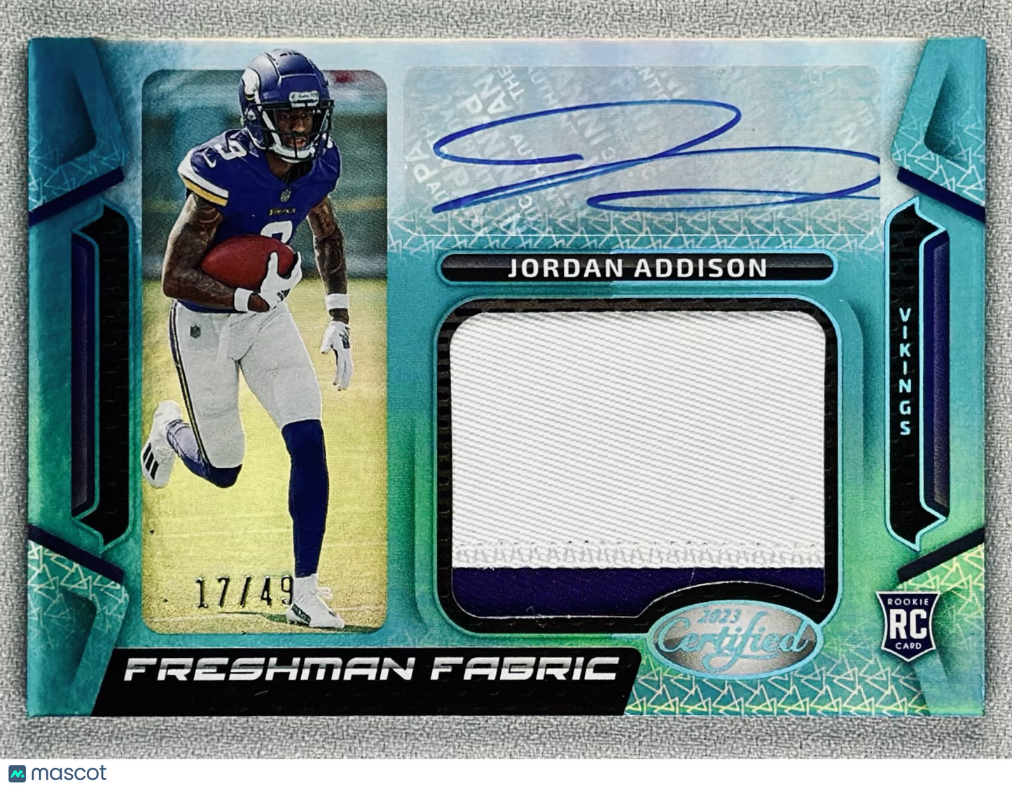 2023 Panini Certified Jordan Addison FFM Signature Teal /49 RC #FFMS-33
