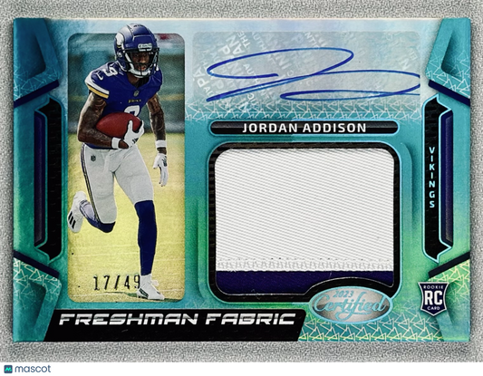 2023 Panini Certified Jordan Addison FFM Signature Teal /49 RC #FFMS-33
