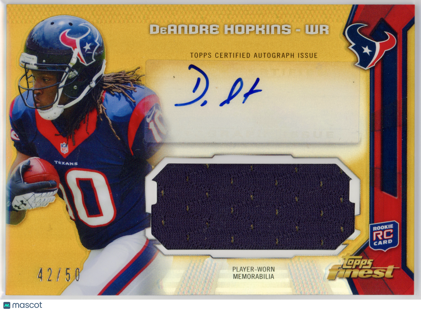 2013 Topps Finest DeAndre Hopkins Auto Jumbo Relic Gold Refractor /50 #AJR-DH
