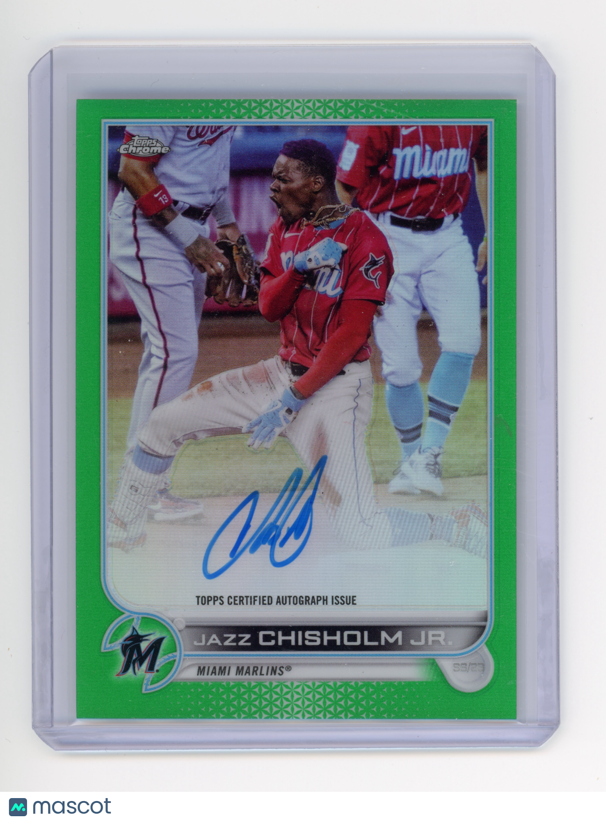 2022 Topps Chrome Jazz Chisholm Jr. Autograph Green Refractor /99 #CVA-JCJ